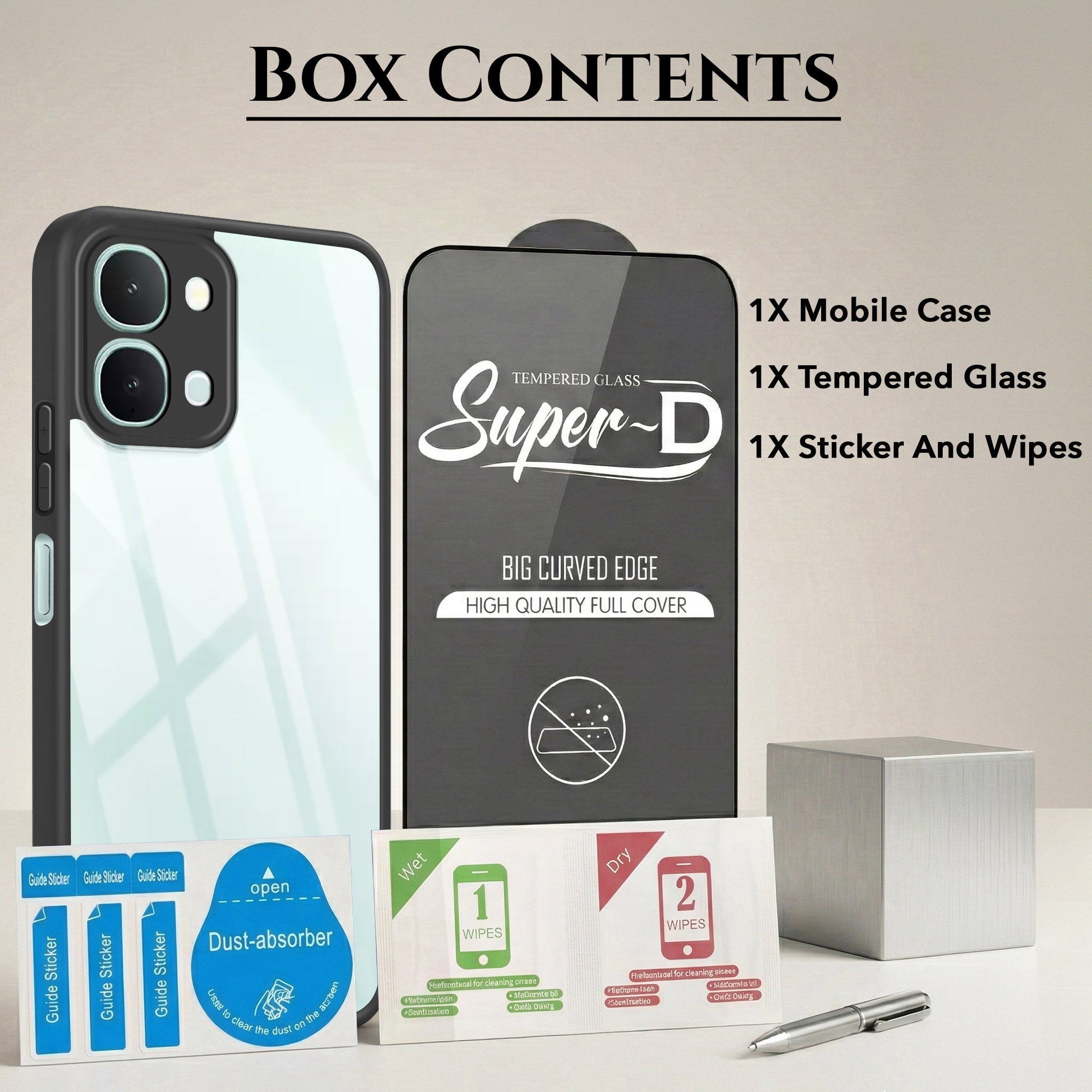 For Vivo iQOO Z11x 5G Combo with Back Cover and 9H Tempered Glass (Lifetime Anti-Yellow | Crystal Clear Shockproof | Oleophobic Coating Screen Glass)