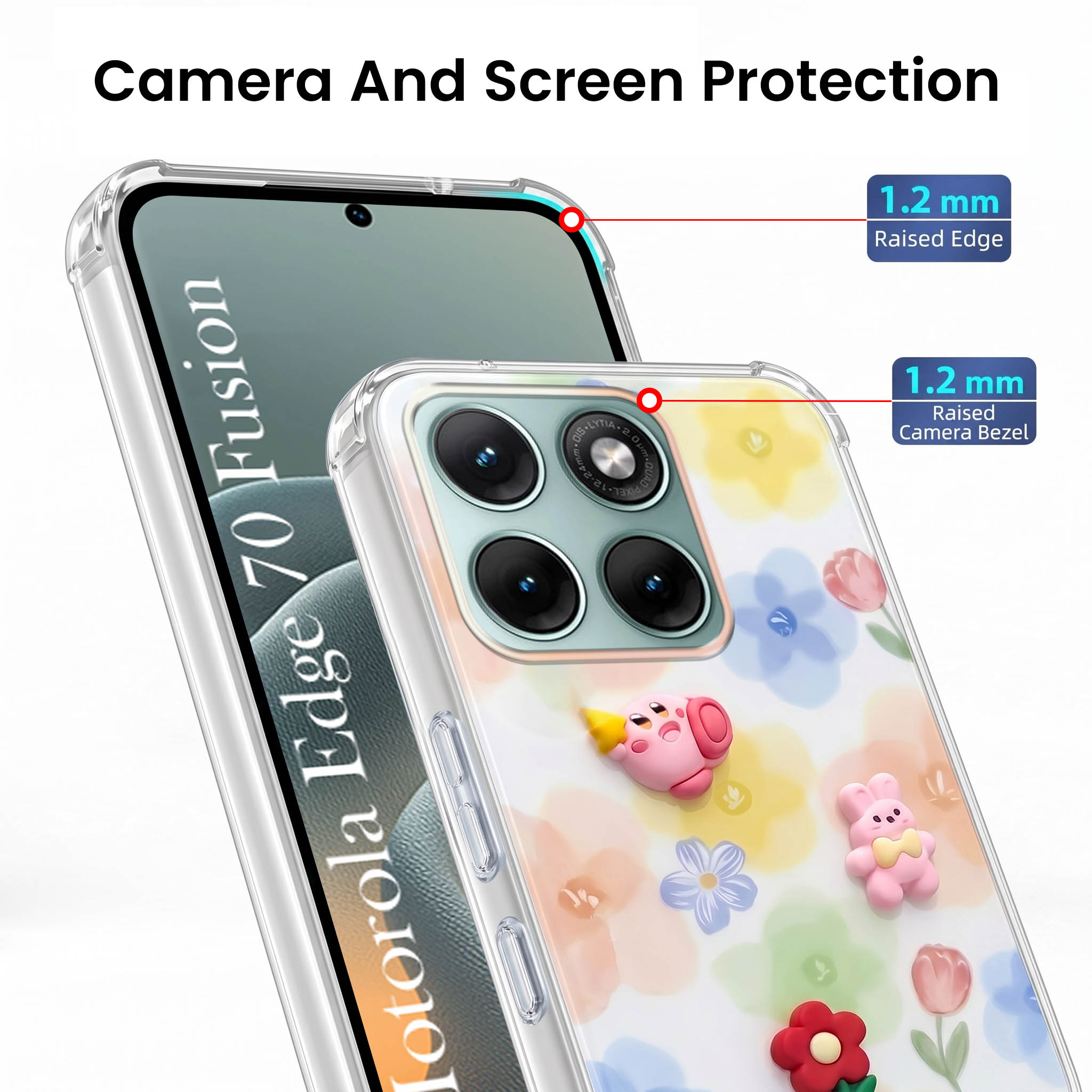 For Motorola Moto Edge 70 Fusion Back Cover Case (3D Cute Cartoons | Hard Back Side Soft | Matte Premium Finish | HD Printing)