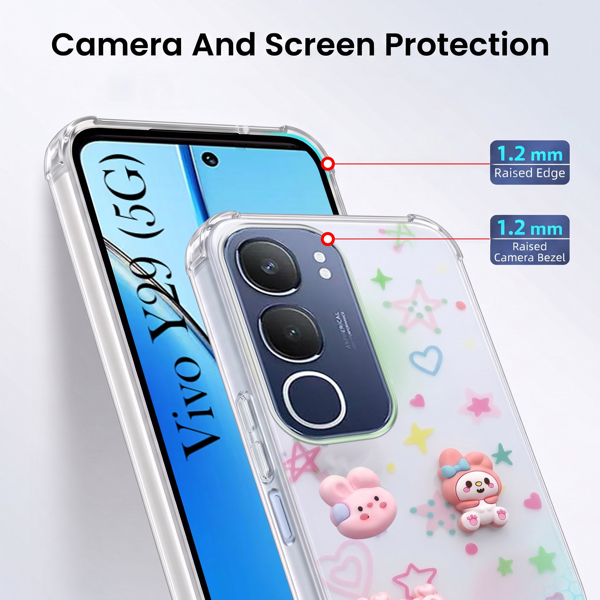 For Vivo Y29 Back Cover Case (3D Cute Cartoons | Hard Back Side Soft | Matte Premium Finish | HD Printing)