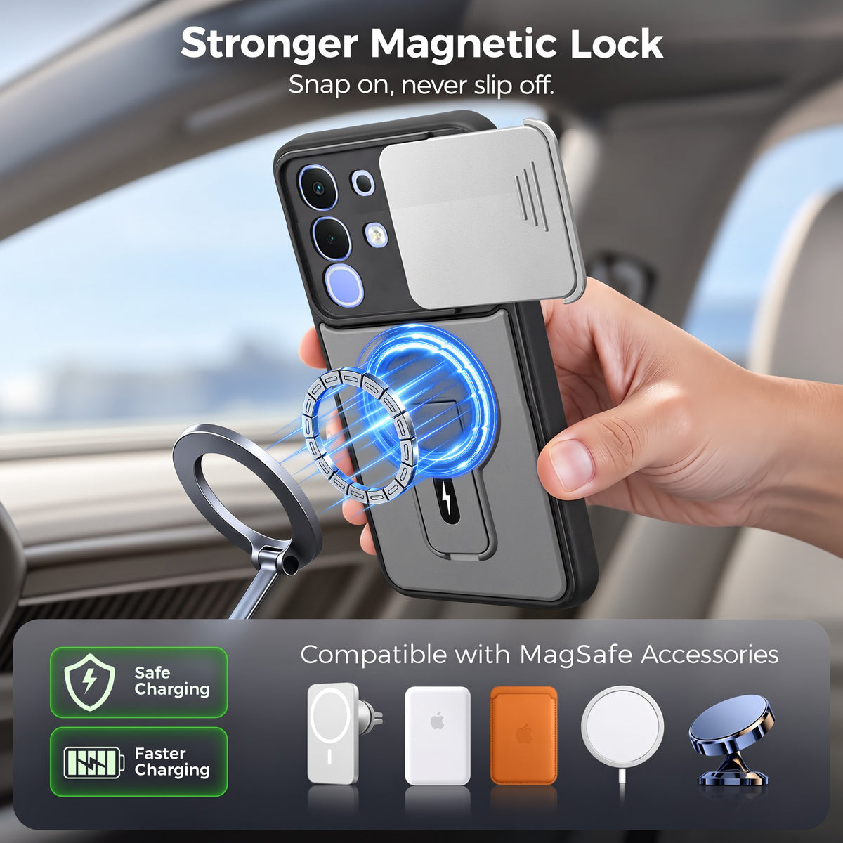 For Vivo iQOO Z10x Back Case Cover Metallic (Hybrid Armor Kickstand | Sliding Shutter Camera Protection | MagSafe Compatible)