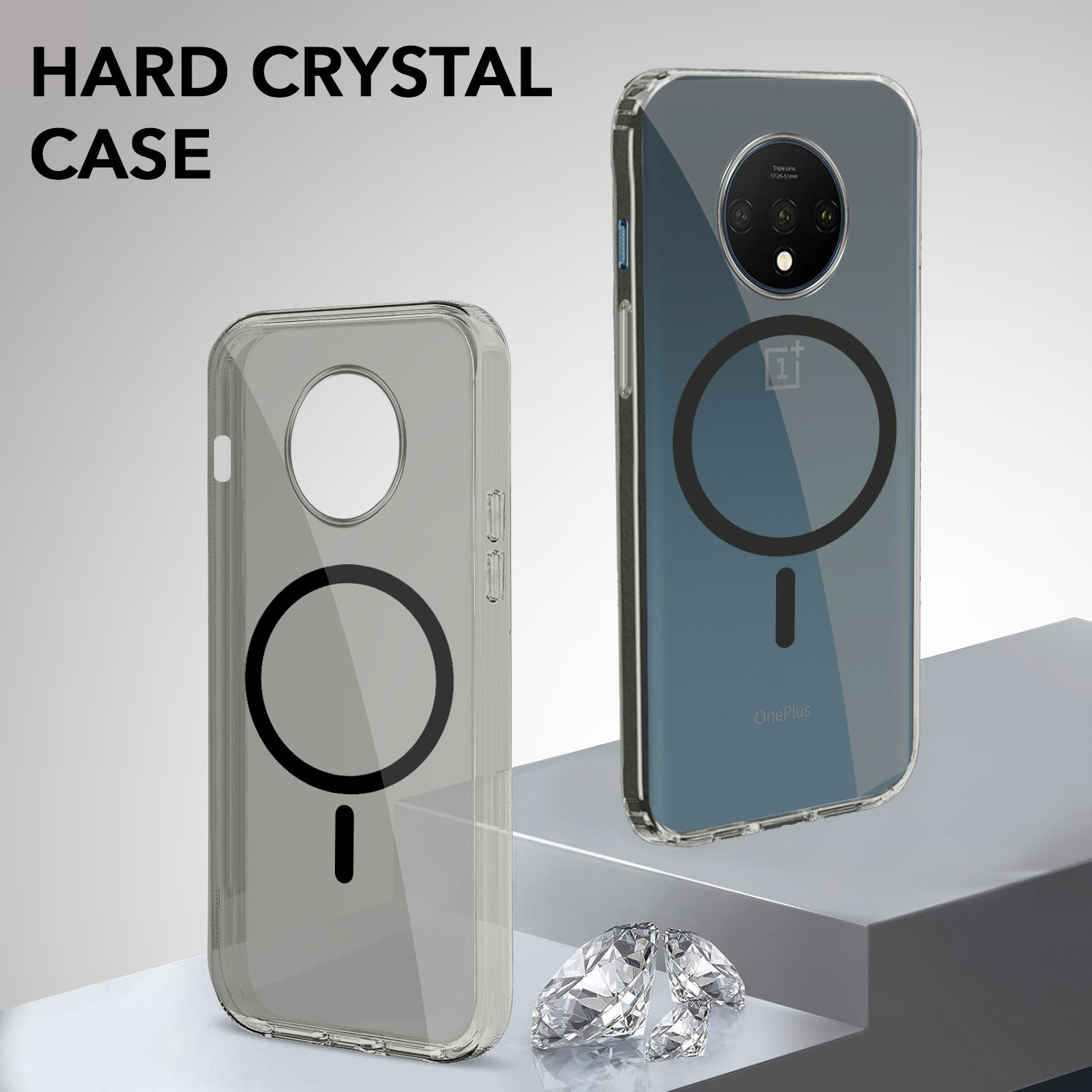For OnePlus 7T Back Cover Case Lifetime Anti-Yellow MagSafe Compatible Clear (Sleek Hard Crystal | Shockproof and Camera Protection)