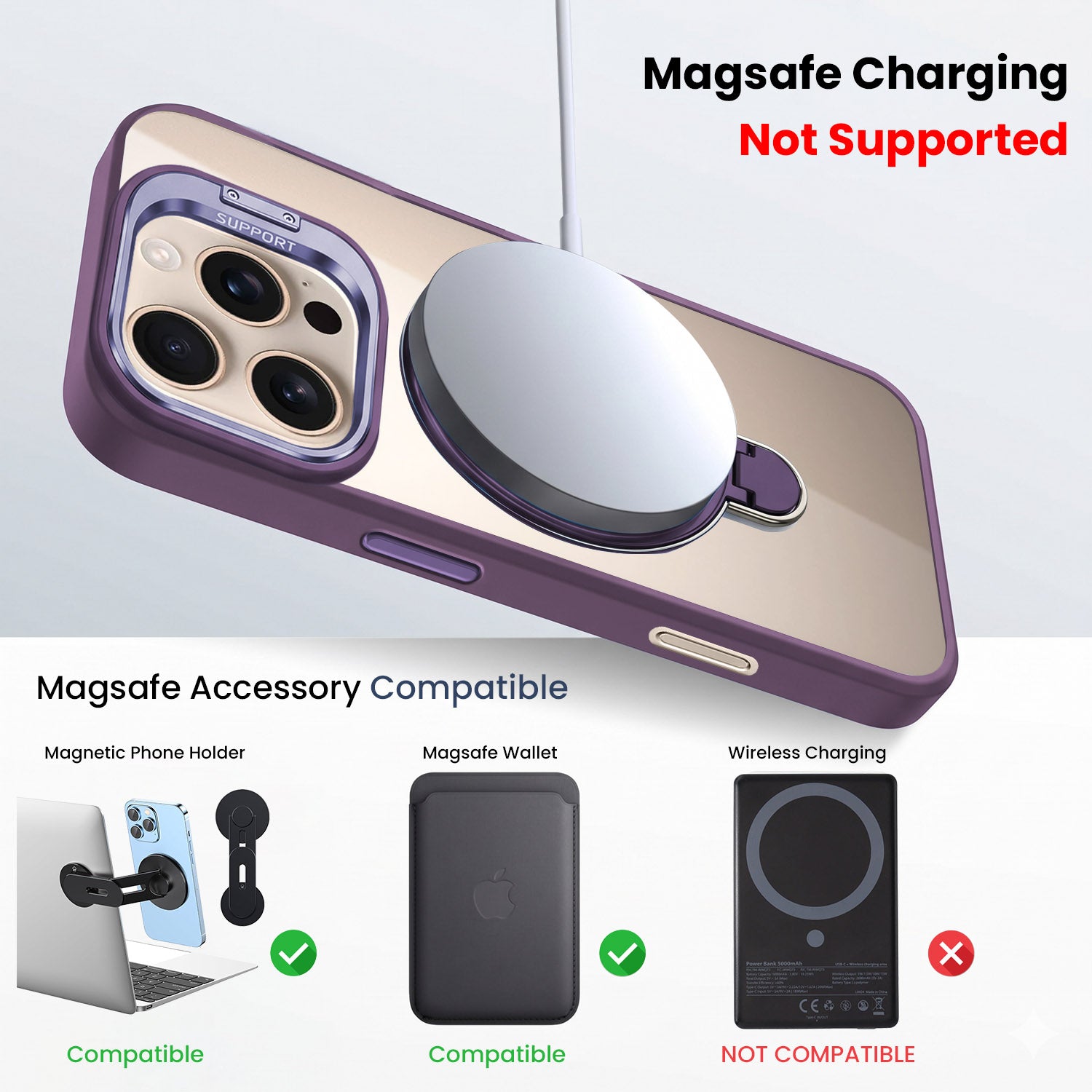 For Apple iPhone 16 Pro Back Cover Case Crystal (Lifetime Anti Yellow | Magnetic Ring Stand | Camera Lens Protection | MagSafe Compatible)