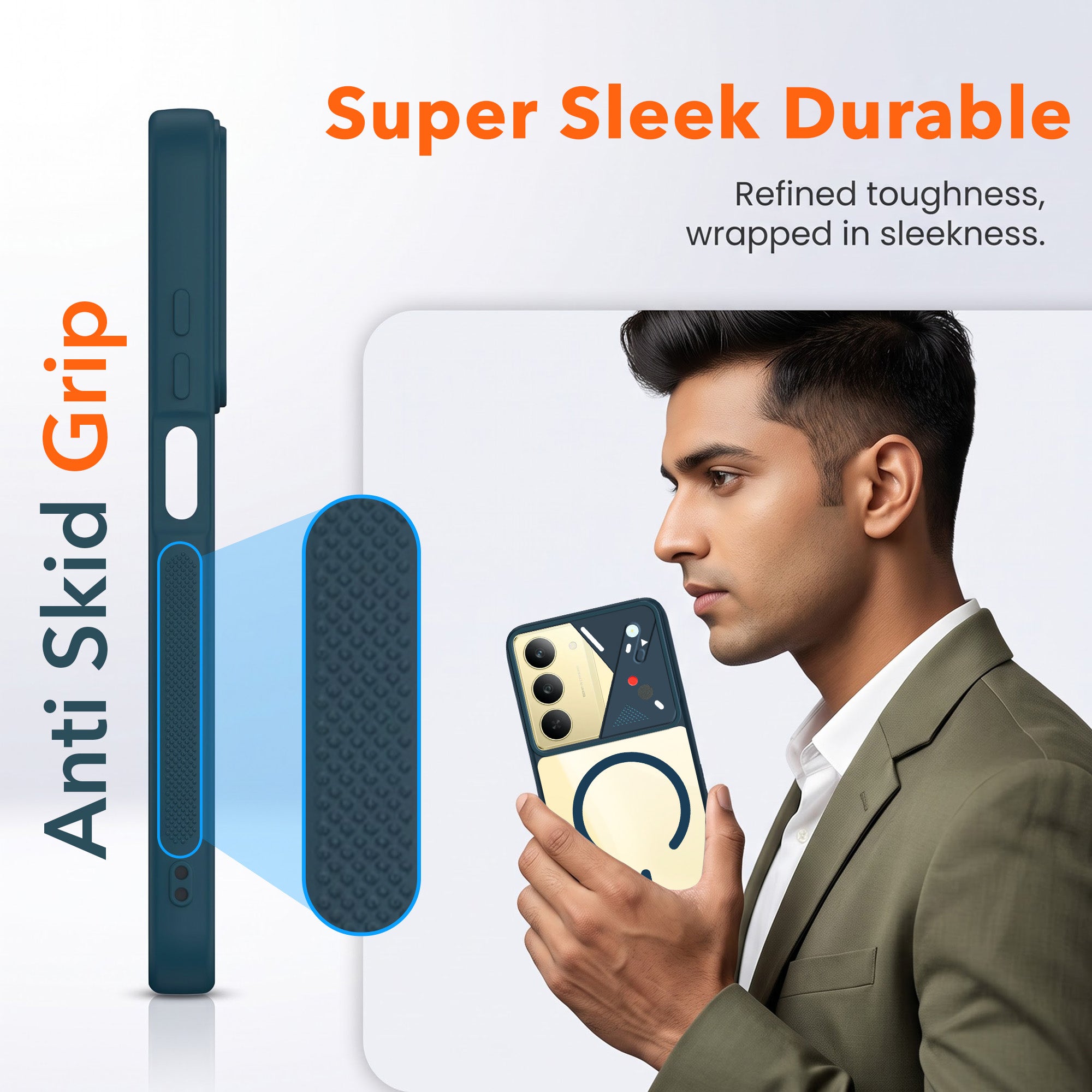 For Realme 14X Back Cover Case Lifetime Anti-Yellow Clear (Camera Protection | Side Grip | Wireless MagSafe Compatible)