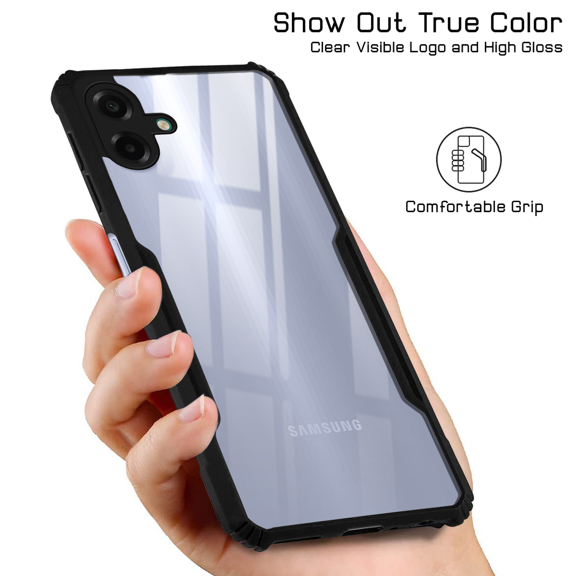 For Samsung Galaxy A07 | F70e 5G Back Cover Case (Shockproof with Polycarbonate Clear Panel | Professional Black)