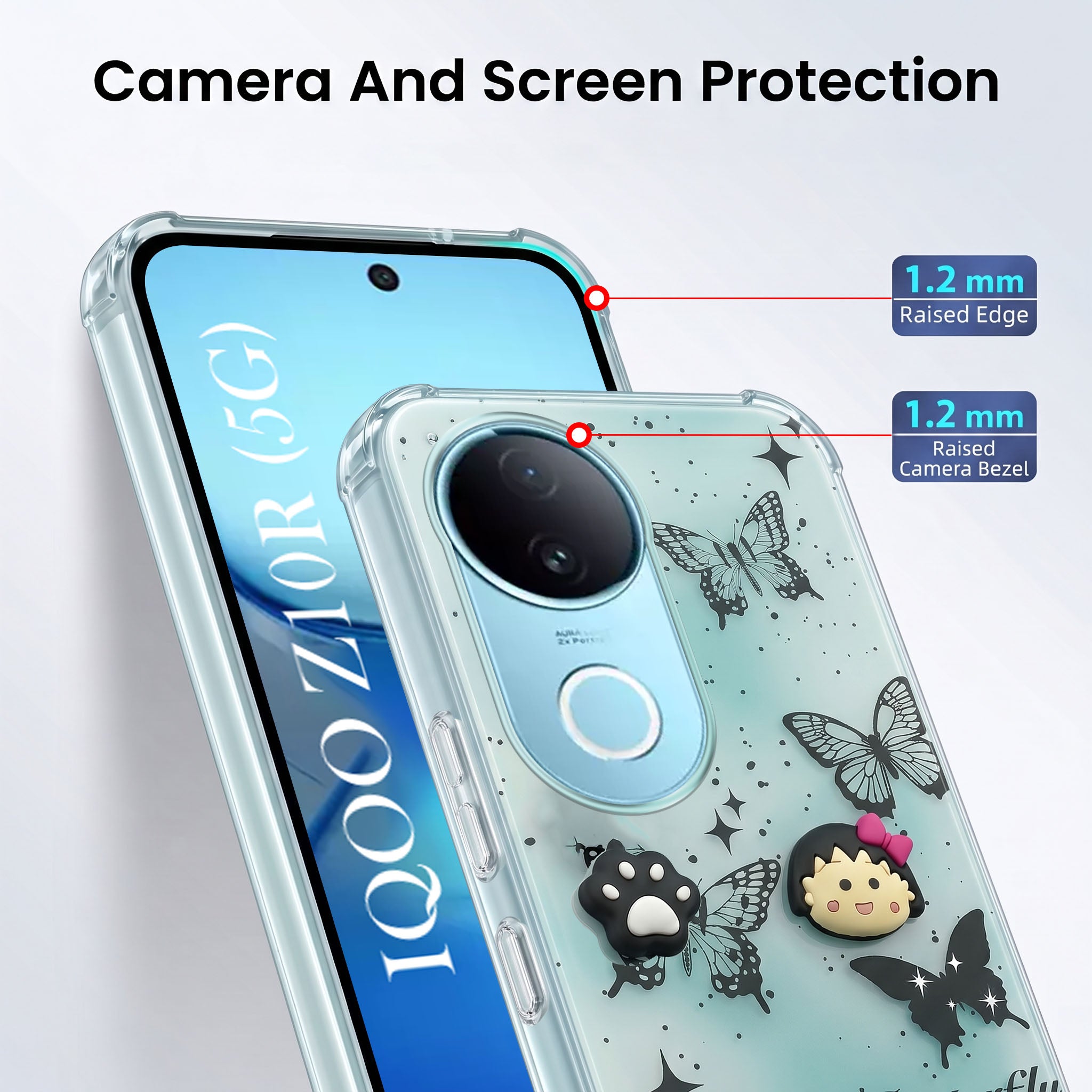 For Vivo iQOO Z10R Back Cover Case (3D Cute Cartoons | Hard Back Side Soft | Matte Premium Finish | HD Printing)