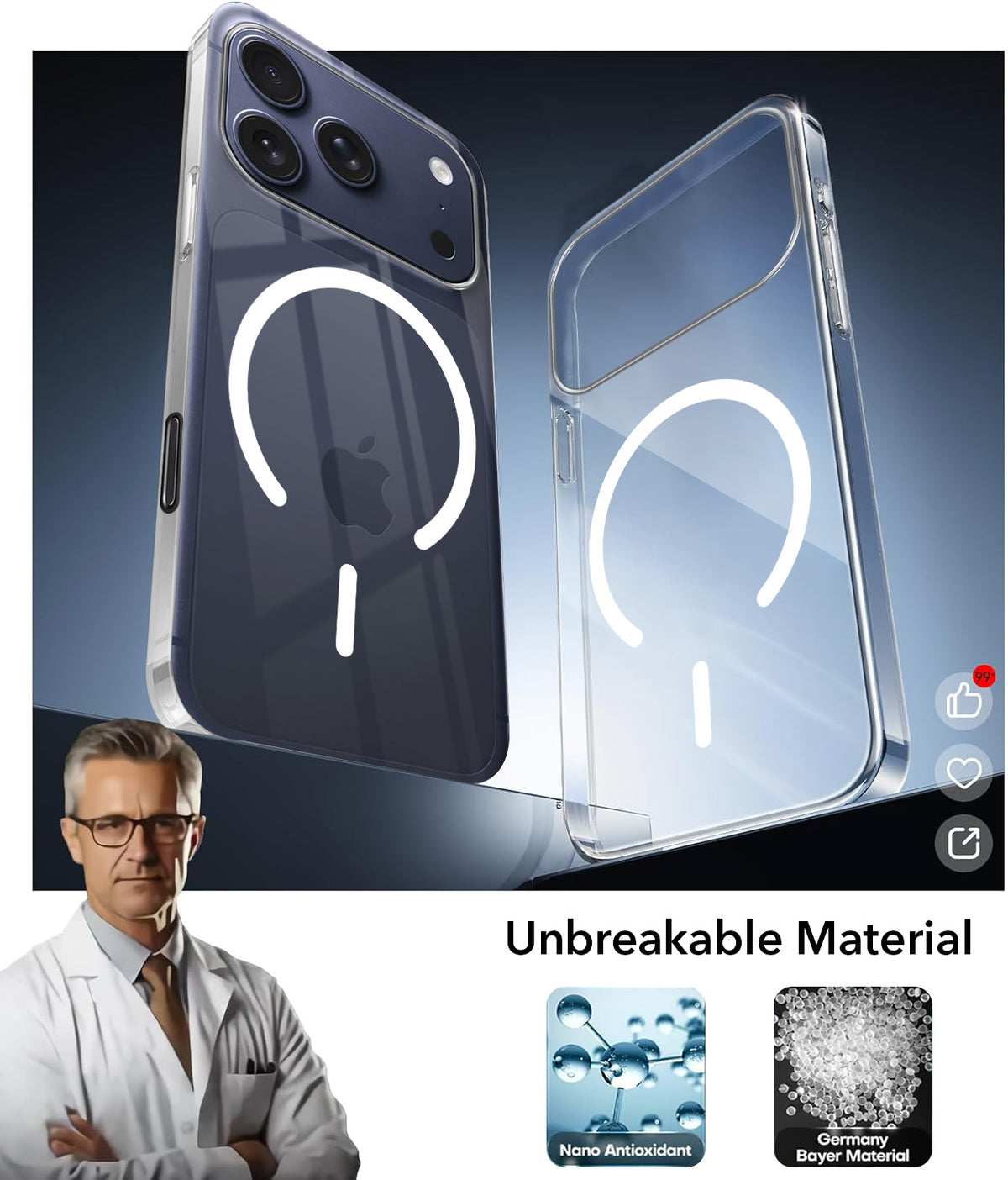 For iPhone 17 Pro Back Cover Case Crystal Anti Yellow (MagSafe Wireless Charging Support |Camera Protection Bump)