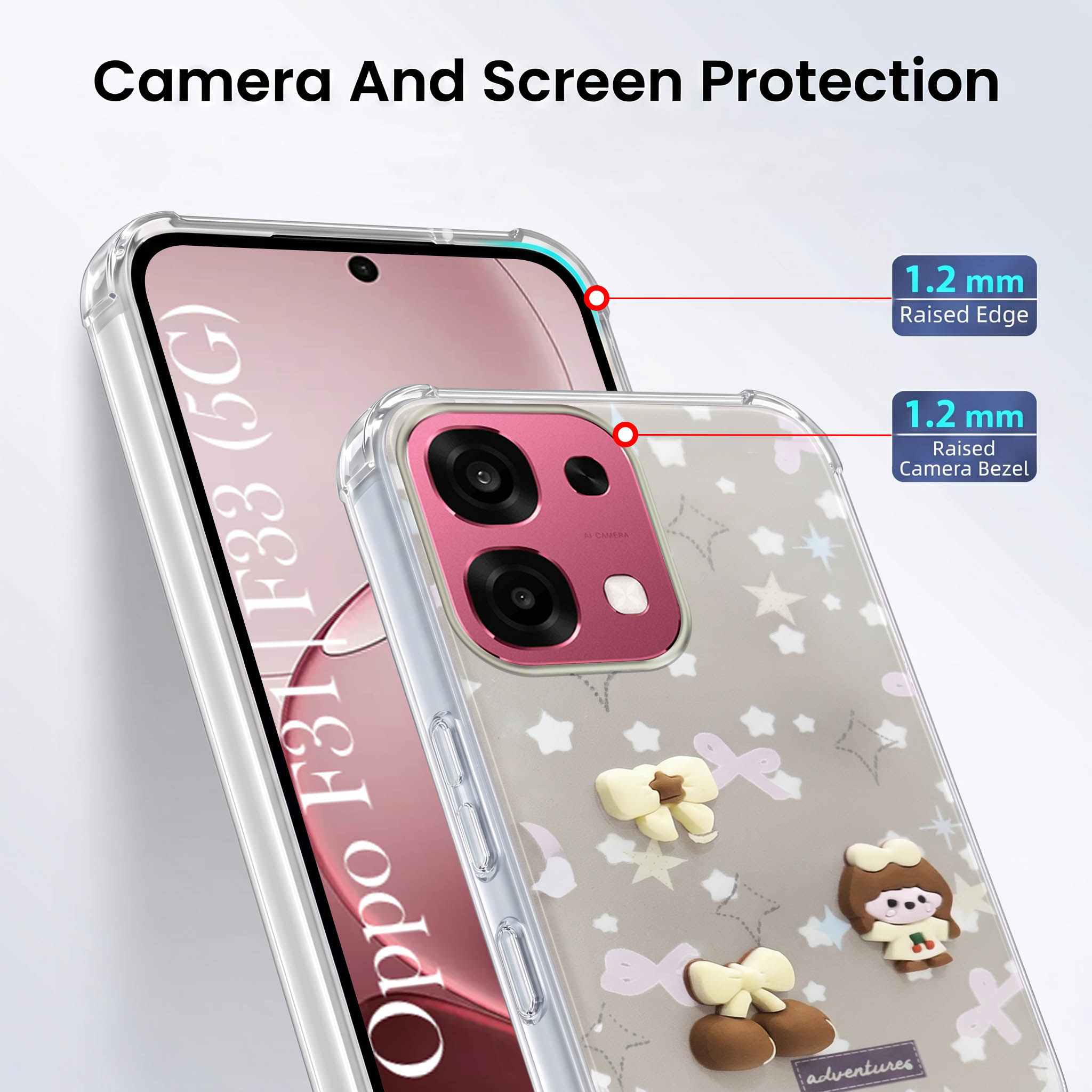 For Oppo F31 5G | Oppo F33 5G Back Cover Case (3D Cute Cartoons | Hard Back Side Soft | Matte Premium Finish | HD Printing)