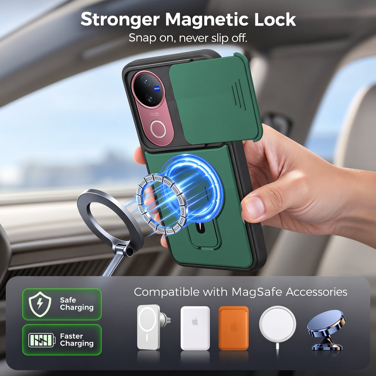 For Vivo V50 | Vivo V50e Back Case Cover Metallic (Hybrid Armor Kickstand | Sliding Shutter Camera Protection | MagSafe Compatible)