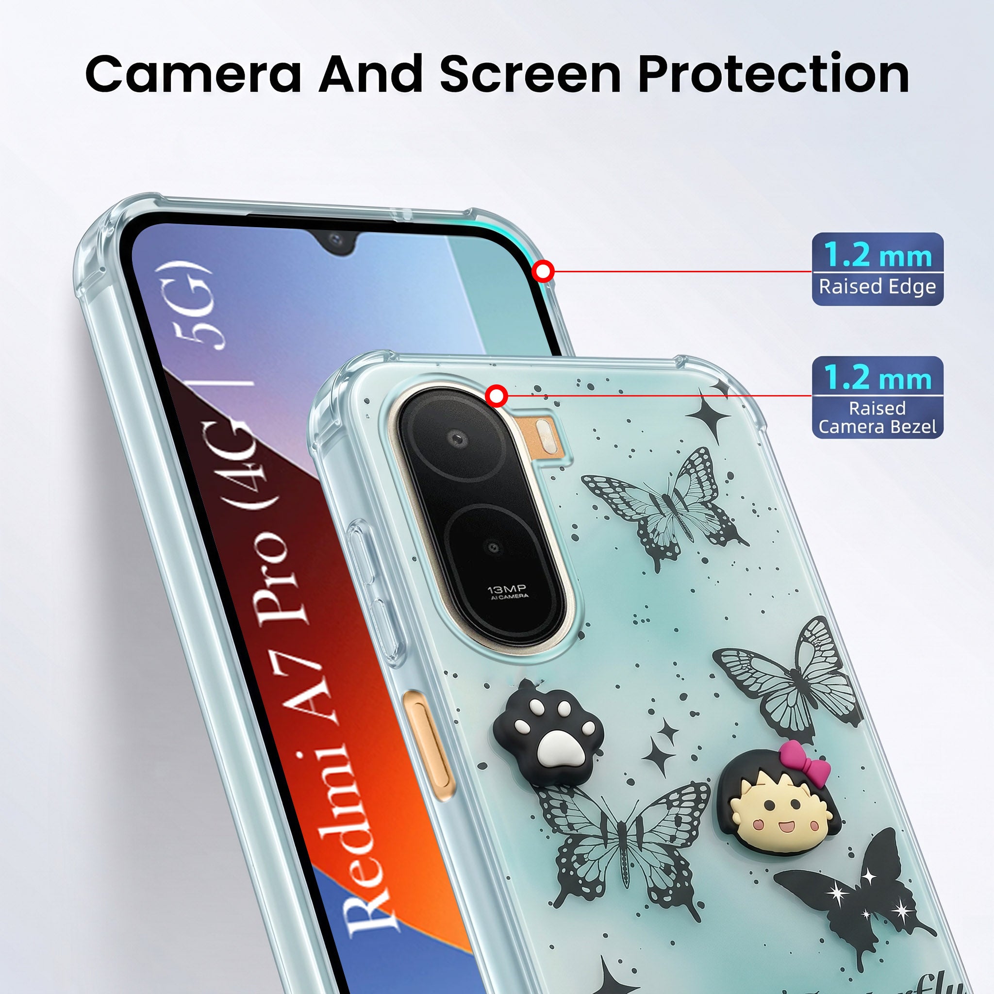 For Redmi A7 Pro 5G Back Cover Case (3D Cute Cartoons | Hard Back Side Soft | Matte Premium Finish | HD Printing)