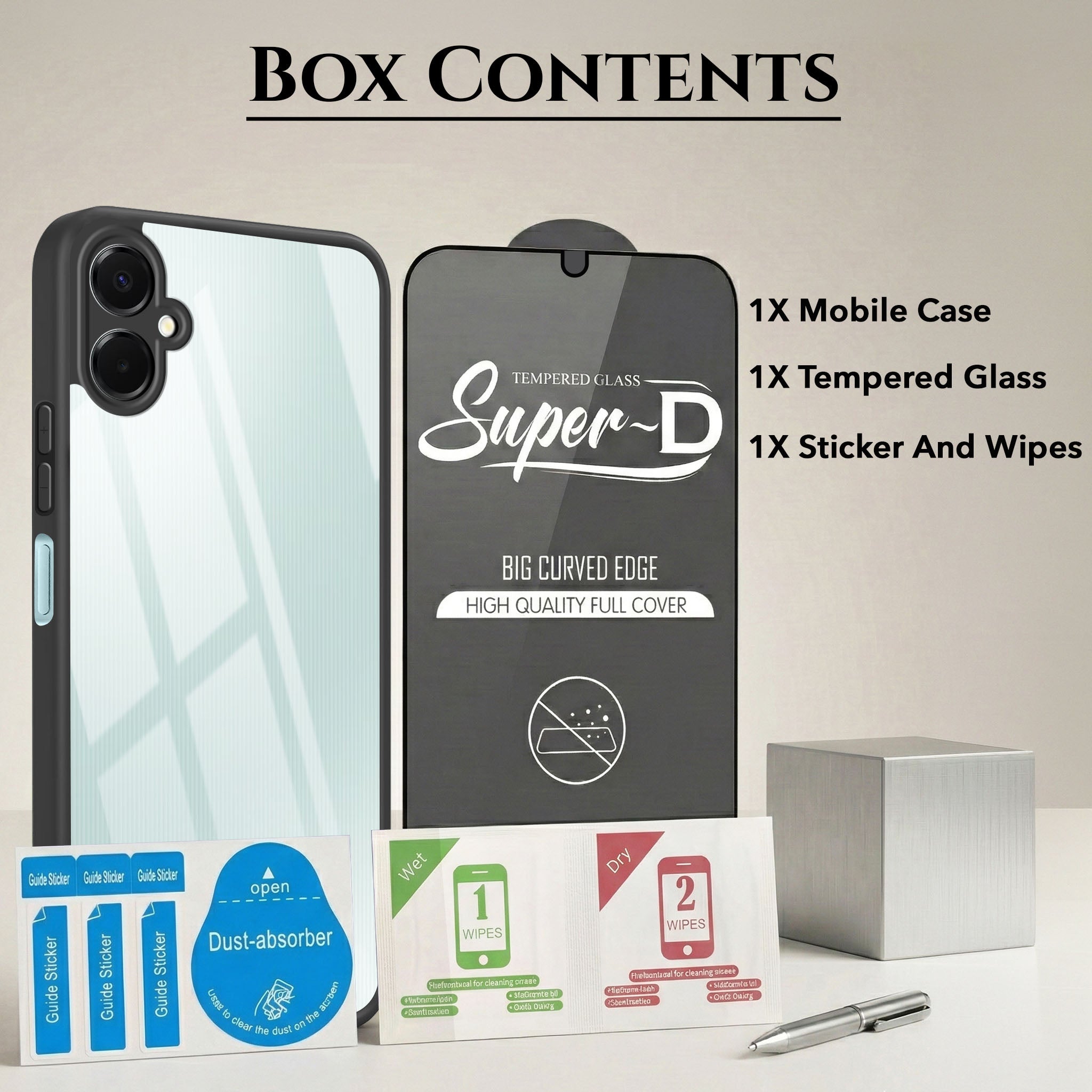 For Samsung Galaxy A06 Combo with Back Cover and 9H Tempered Glass (Lifetime Anti-Yellow | Crystal Clear Shockproof | Oleophobic Coating Screen Glass)