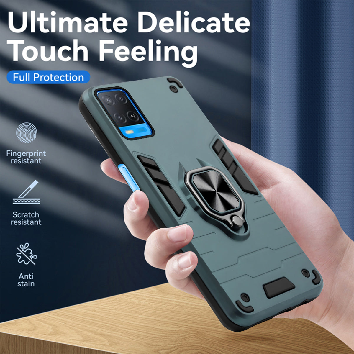 For Oppo A54 Back Cover Case Hybrid Armor (Shockproof Dual Layer Polycarbonate |Ring Holder Kickstand)