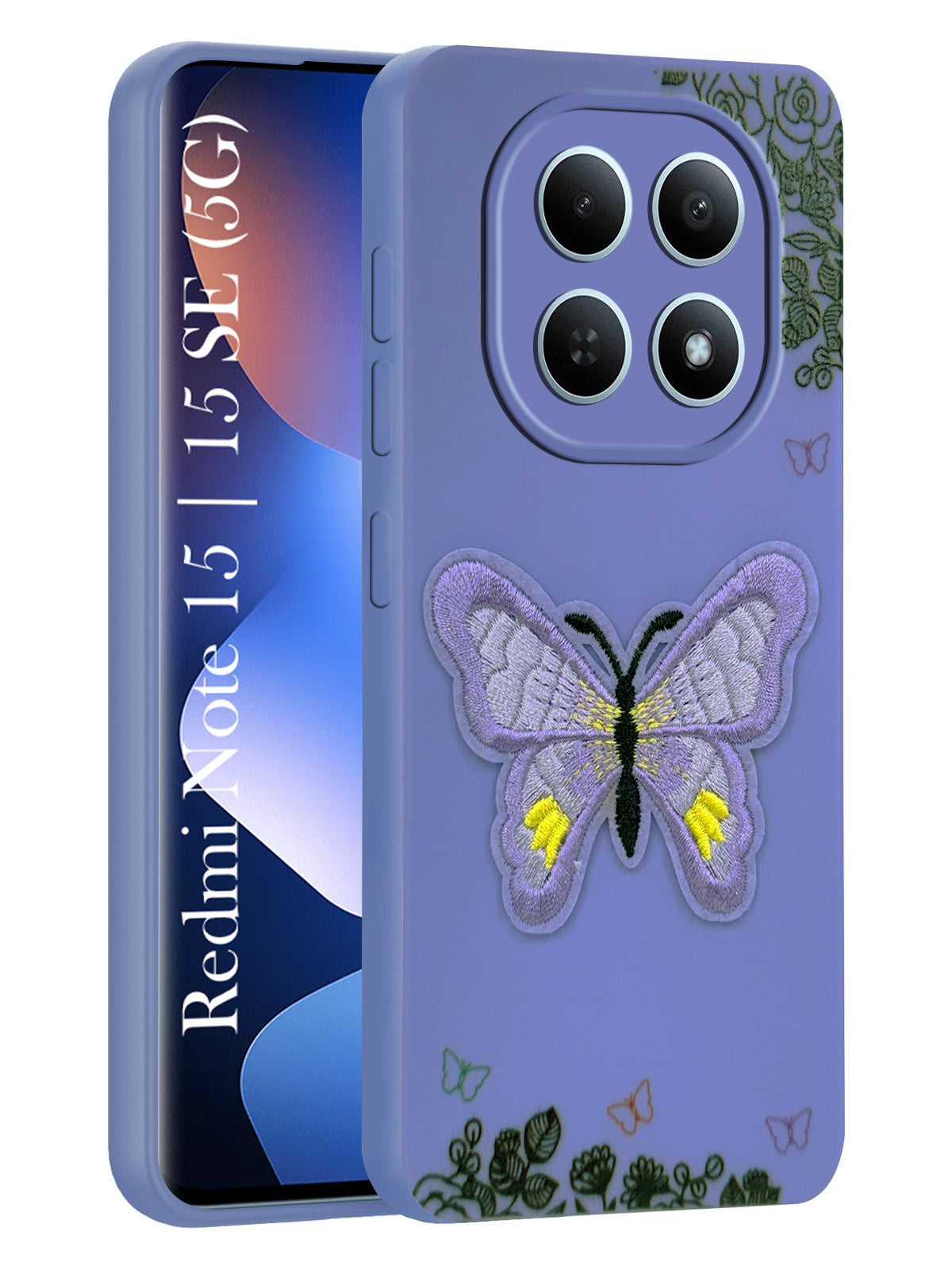 For Redmi note 15 | Redmi note 15 SE (5G) Back Cover Case (Soft Butterfly Embroidery | Women Teen Girls | Camera Protection| Matte Silicone)