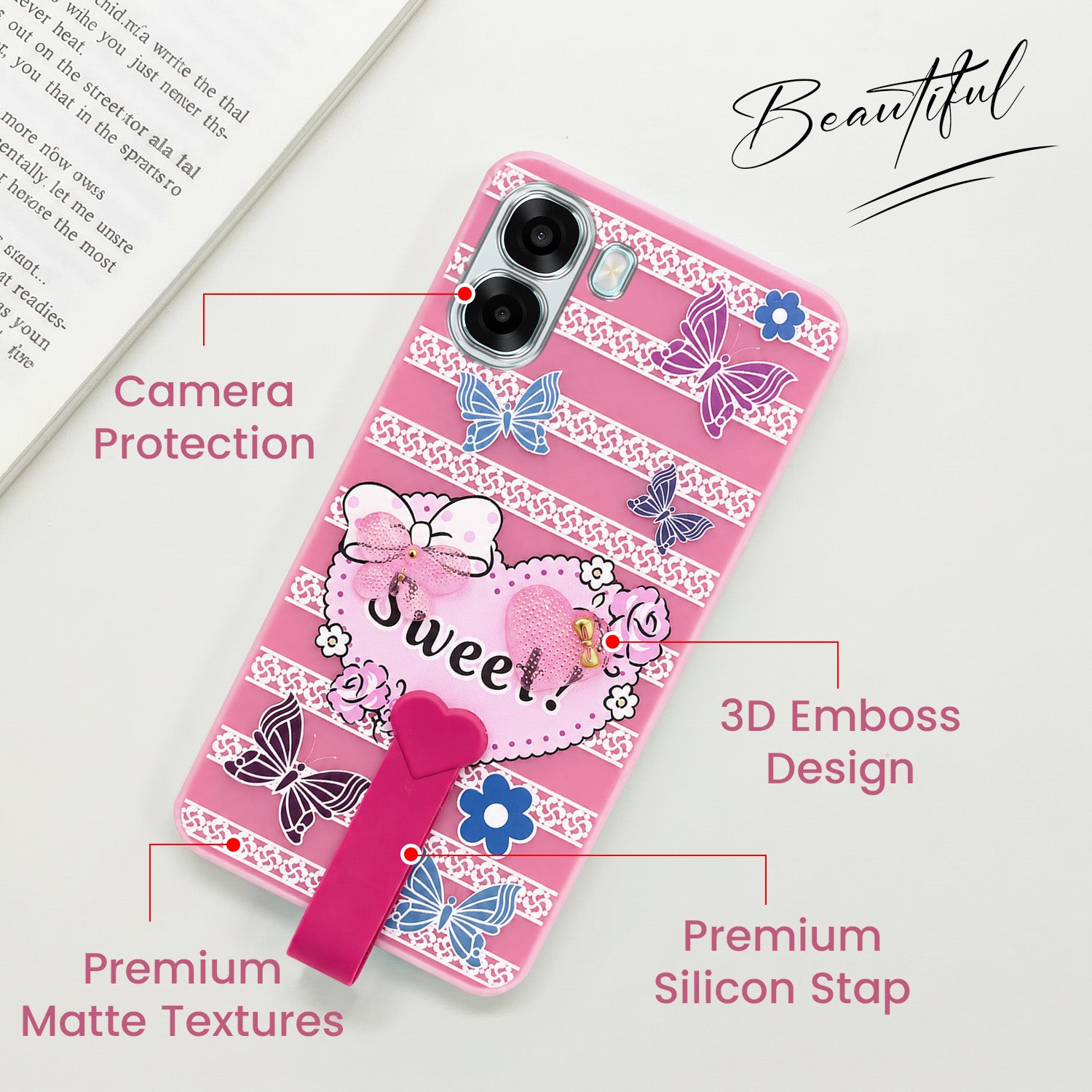 For Oppo A6X | Oppo A6S Back Cover Case (3D Cute Heart Strap Holder | Camera Protection | Designer Girls Print)