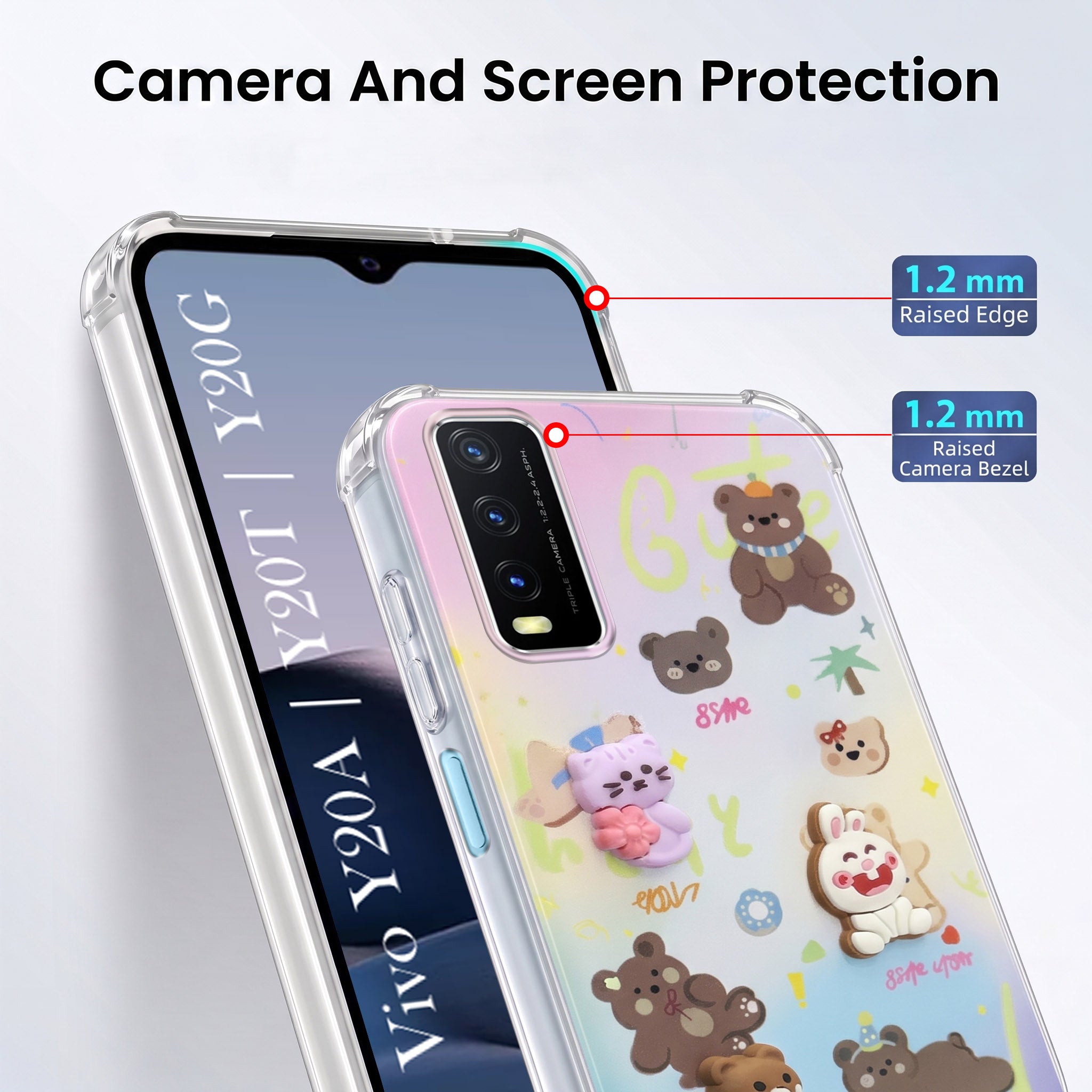 For Vivo Y20A | Y20T | Y20G Back Cover Case (3D Cute Cartoons | Hard Back Side Soft | Matte Premium Finish | HD Printing)