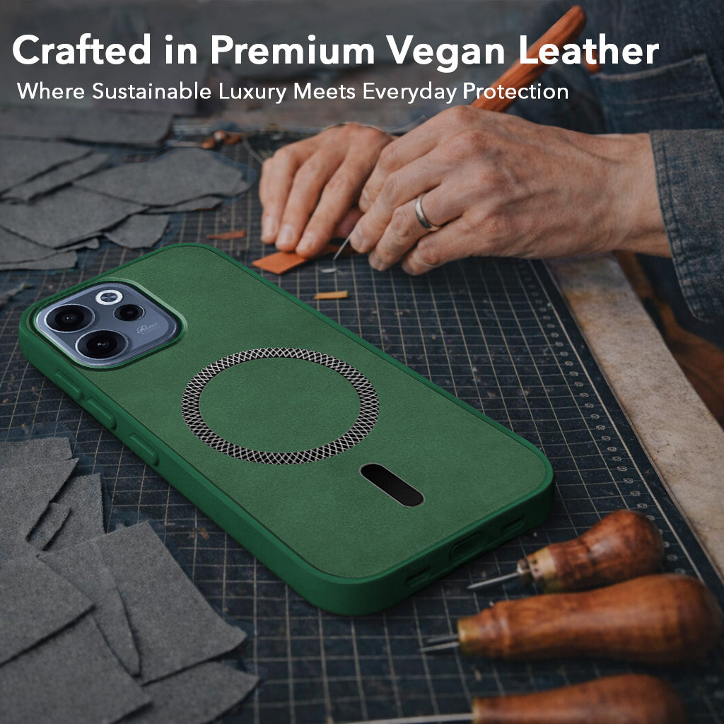 For Oppo Reno 15c Back Cover Case Leather Finish (MagSafe Compatible Wireless Charging | Soft Touch | Camera Bump Protection)
