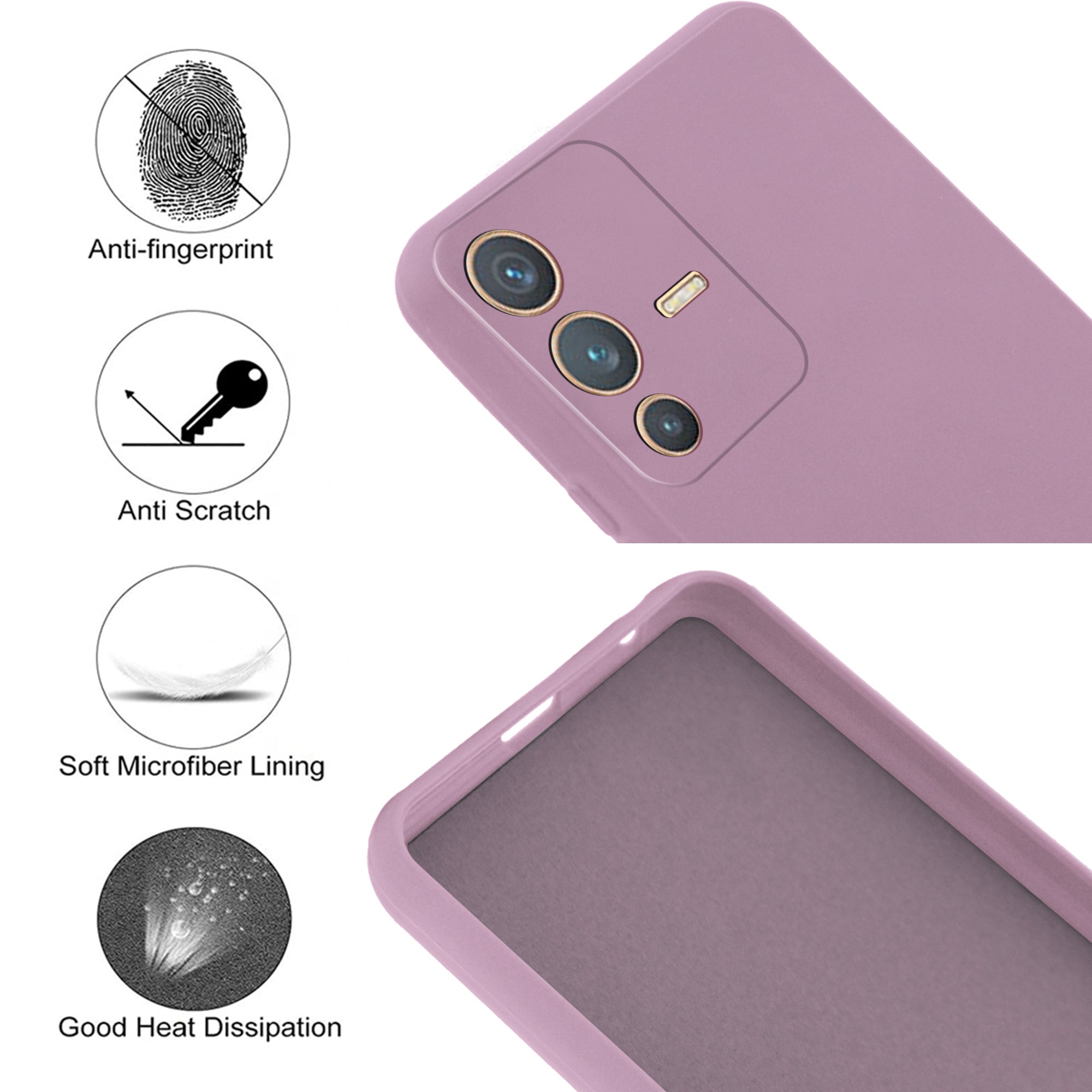 For Vivo V23 5G  Back Cover Case ( Matte Finish Silicone with Inside Fiber cloth)
