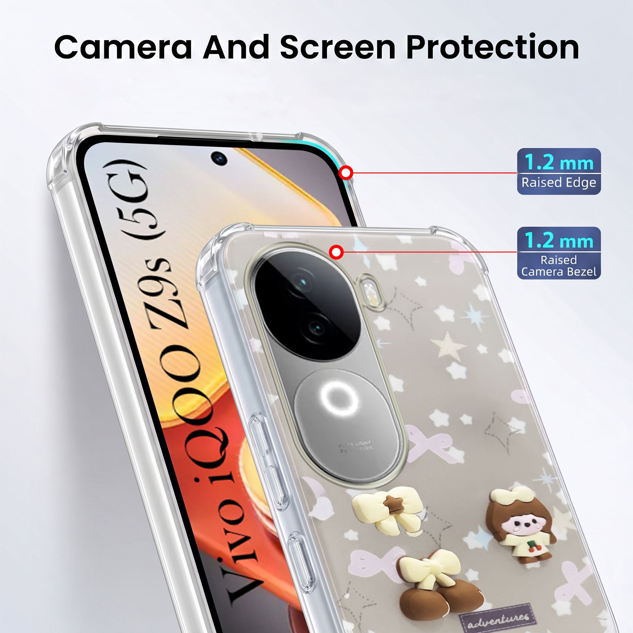 For Vivo iQOO Z9s Back Cover Case (3D Cute Cartoons | Hard Back Side Soft | Matte Premium Finish | HD Printing)