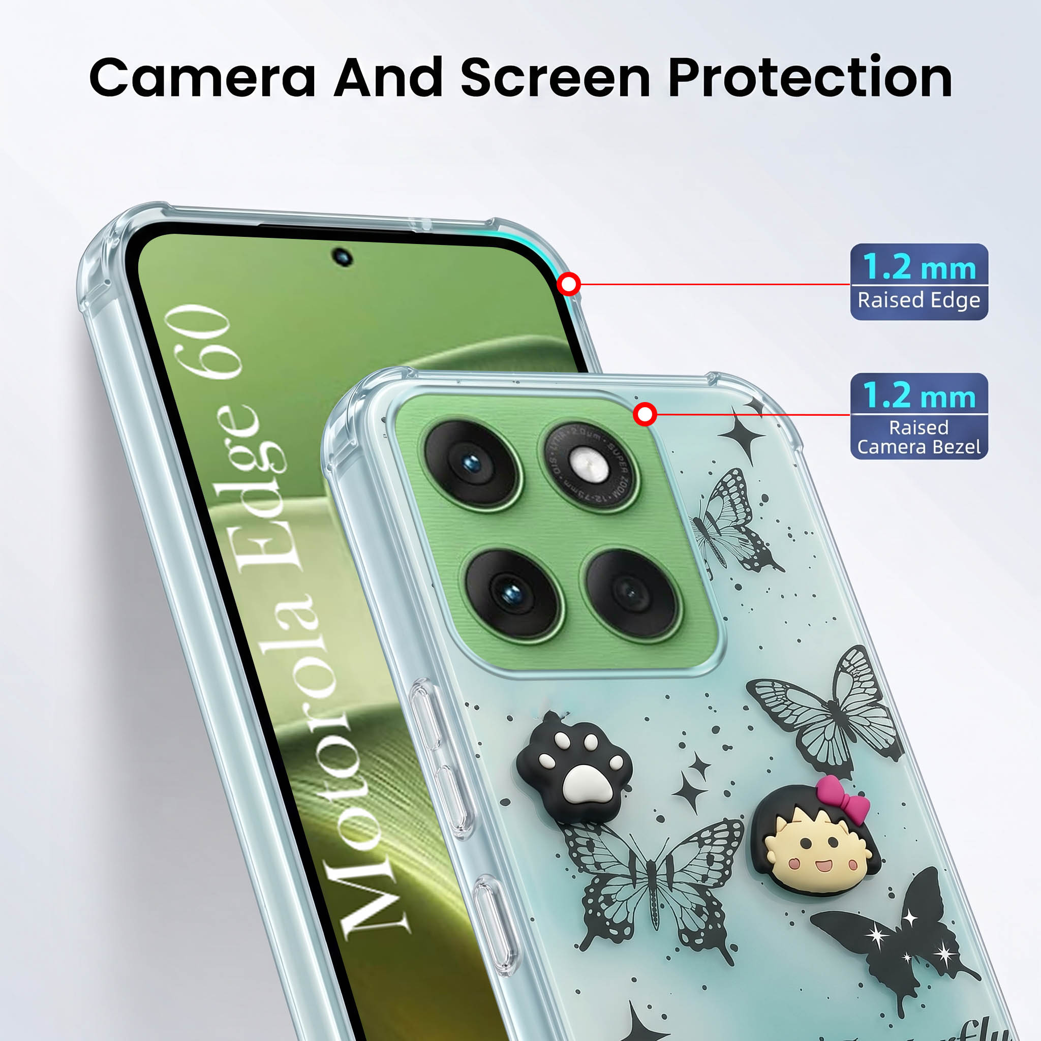 For Motorola Moto Edge 60 Back Cover Case (3D Cute Cartoons | Hard Back Side Soft | Matte Premium Finish | HD Printing)