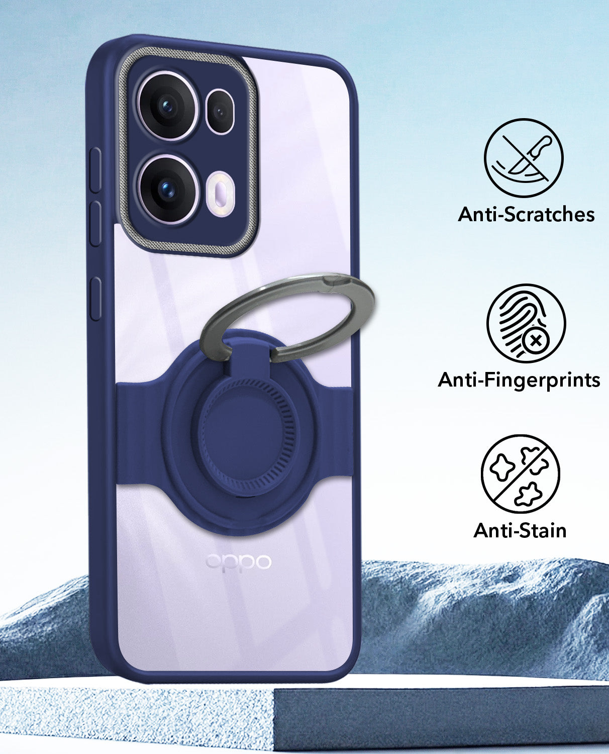 For Oppo Reno13 Pro 5G | Oppo Reno 13 Pro 5G Back Cover Case with stand (Built-in Ring Holder Kickstand | Lifetime Anti Yellow | Camera Protection)