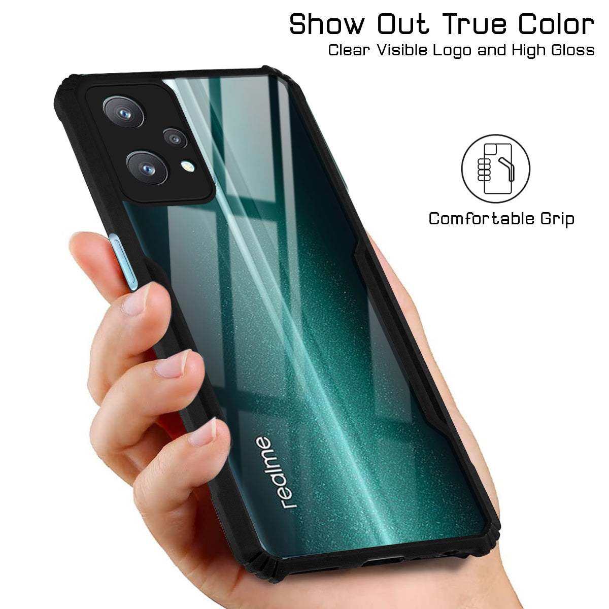 For Realme Narzo 50 Pro Back Cover Case ( Shockproof with Polycarbonate Clear Panel | Professional Black)