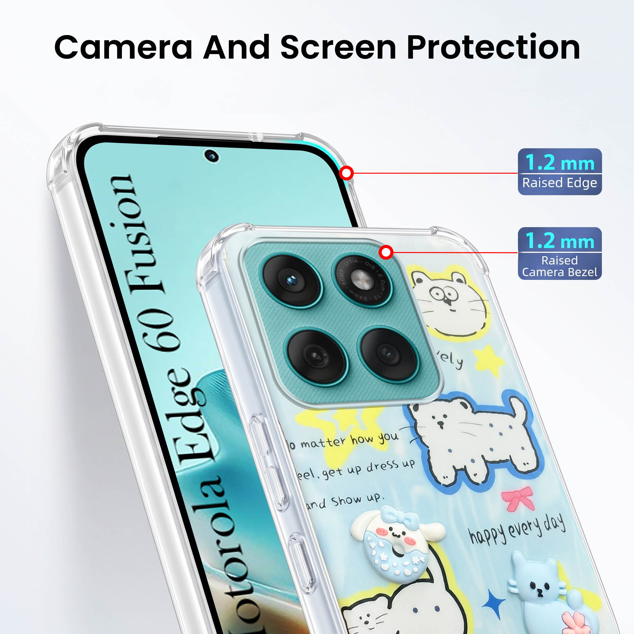 For Motorola Moto Edge 60 Fusion Back Cover Case (3D Cute Cartoons | Hard Back Side Soft | Matte Premium Finish | HD Printing)