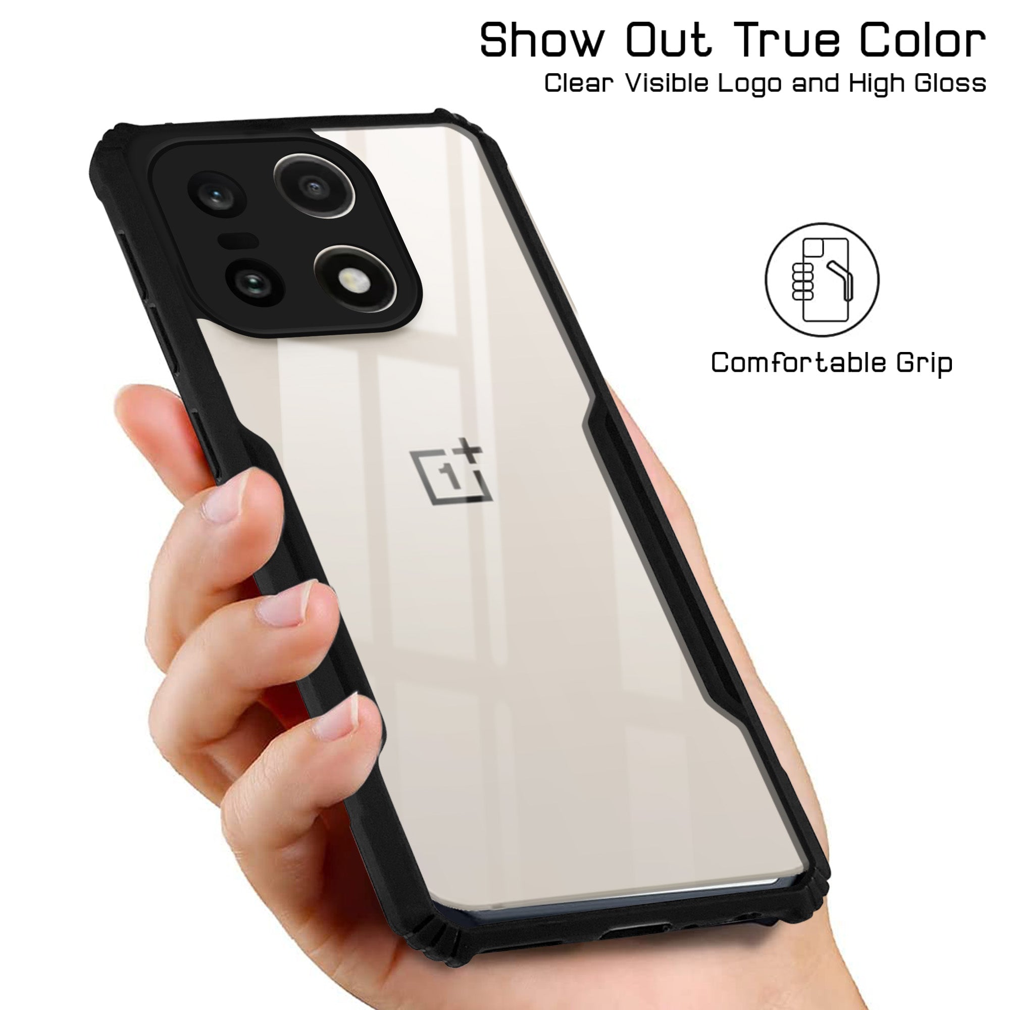 For OnePlus 15 5G Back Cover Case Hybrid (Shockproof with Polycarbonate Clear Panel | Professional Black)