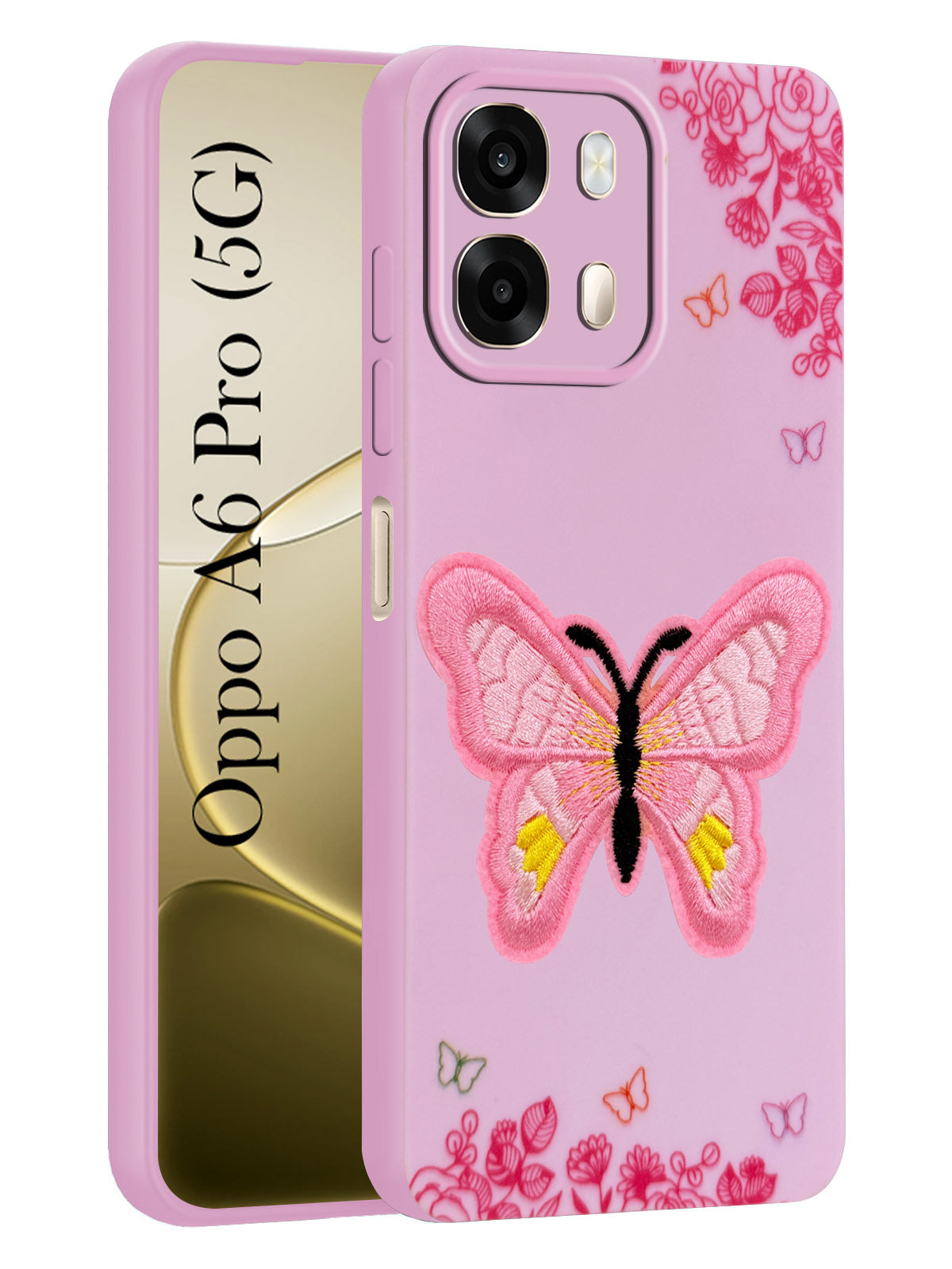 For Oppo A6 Pro Back Cover Case (Soft Butterfly Embroidery | Women Teen Girls | Camera Protection| Matte Silicone)