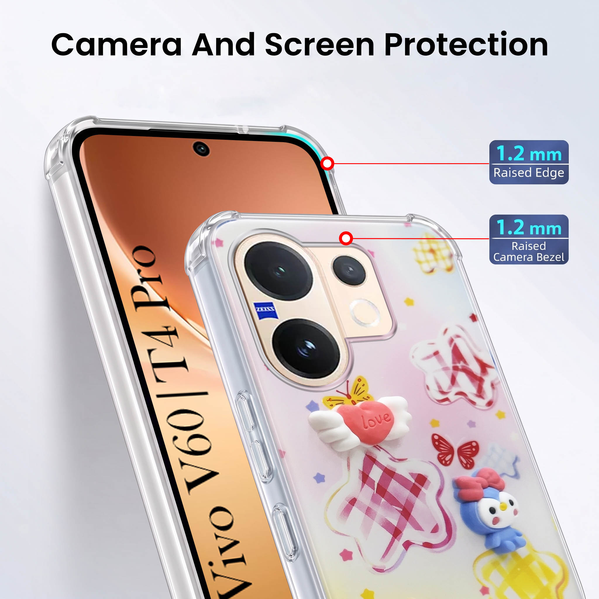 For Vivo V60 | Vivo T4 Pro Back Cover Case (3D Cute Cartoons | Hard Back Side Soft | Matte Premium Finish | HD Printing)