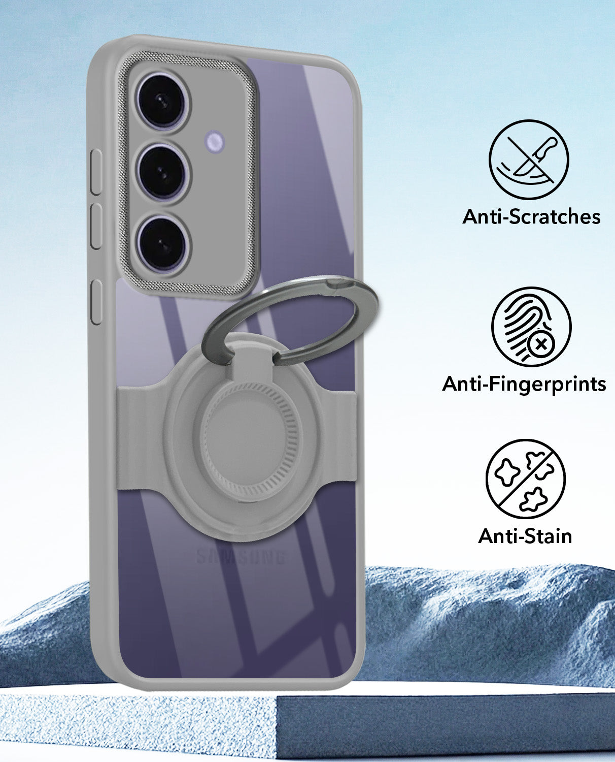 For Samsung Galaxy S24 Back Cover Case with stand (Built-in Ring Holder Kickstand | Lifetime Anti Yellow | Camera Protection)