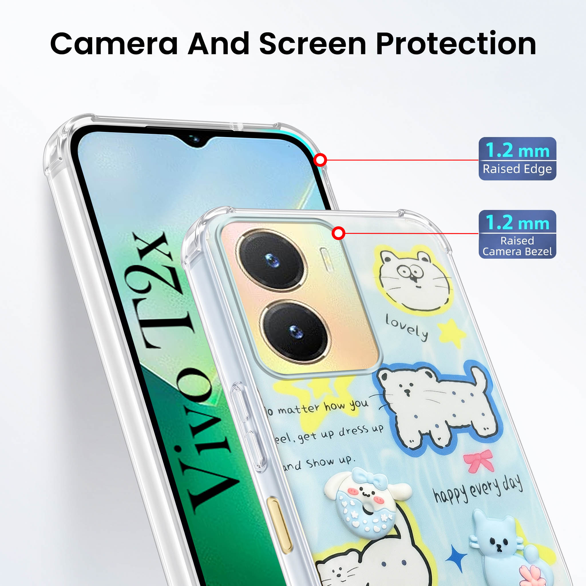 For Vivo T2x Back Cover Case (3D Cute Cartoons | Hard Back Side Soft | Matte Premium Finish | HD Printing)