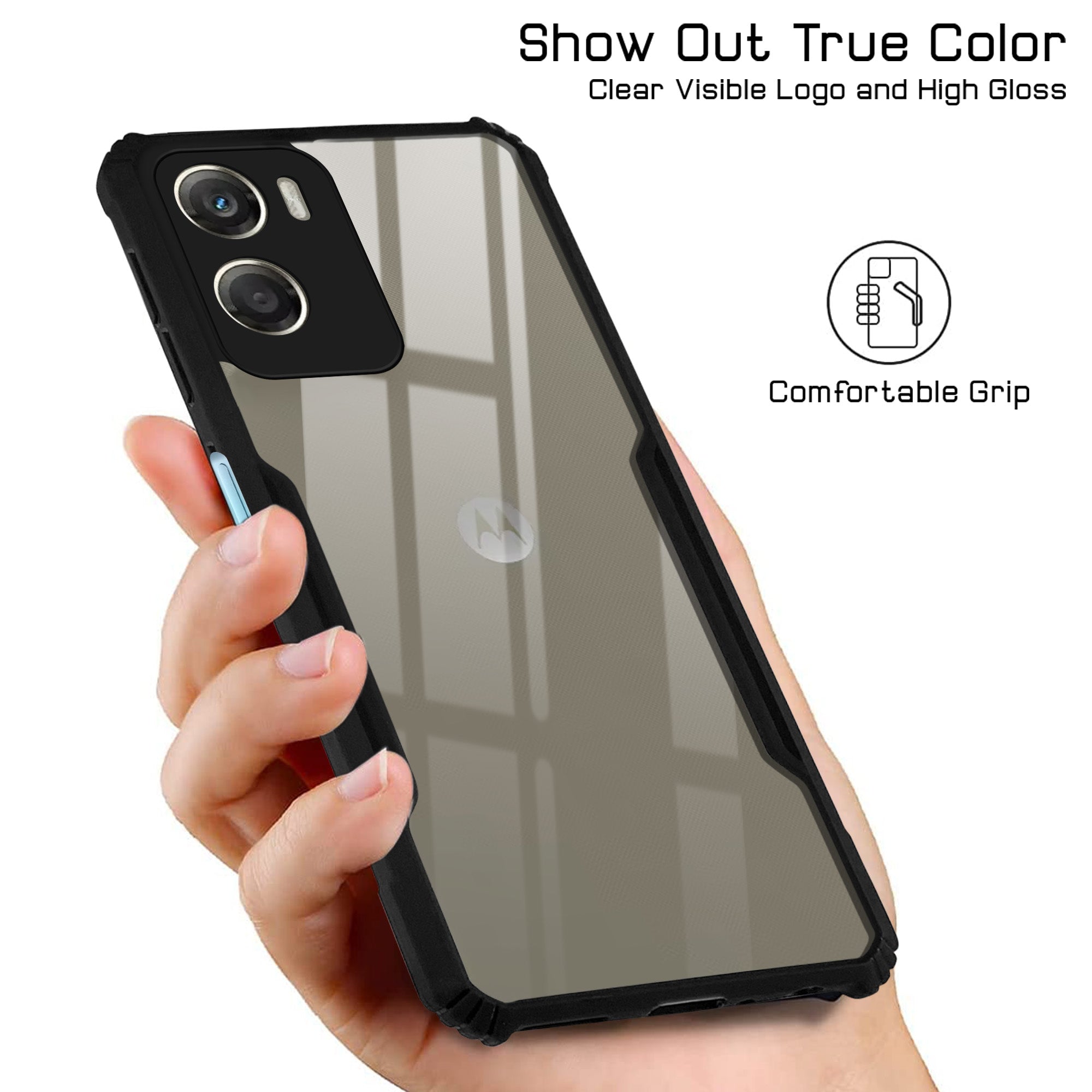 For Motorola Moto G06 Power Back Cover Case Hybrid (Shockproof with Polycarbonate Clear Panel | Professional Black)