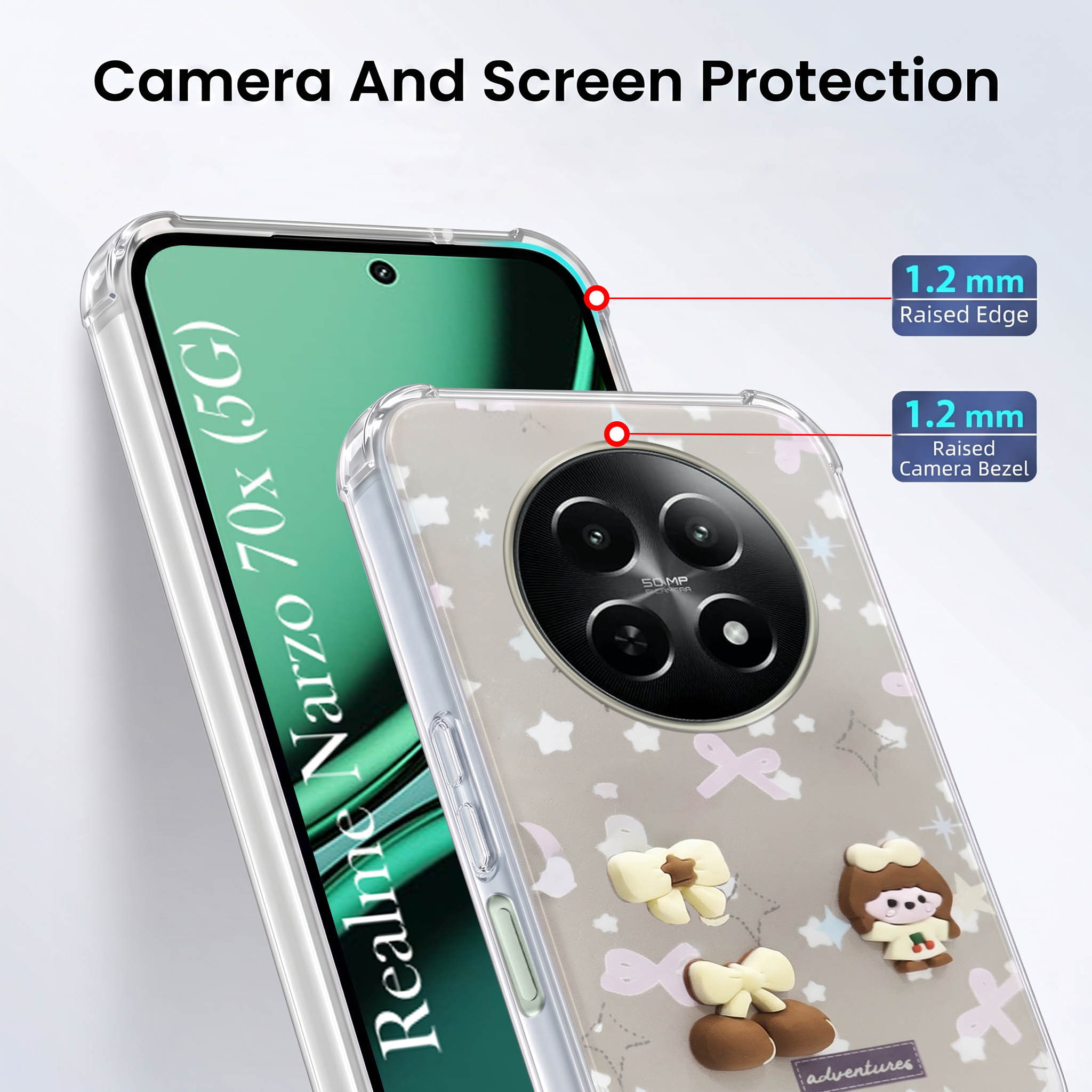 For Realme Narzo 70x 5G Back Cover Case (3D Cute Cartoons | Hard Back Side Soft | Matte Premium Finish | HD Printing)
