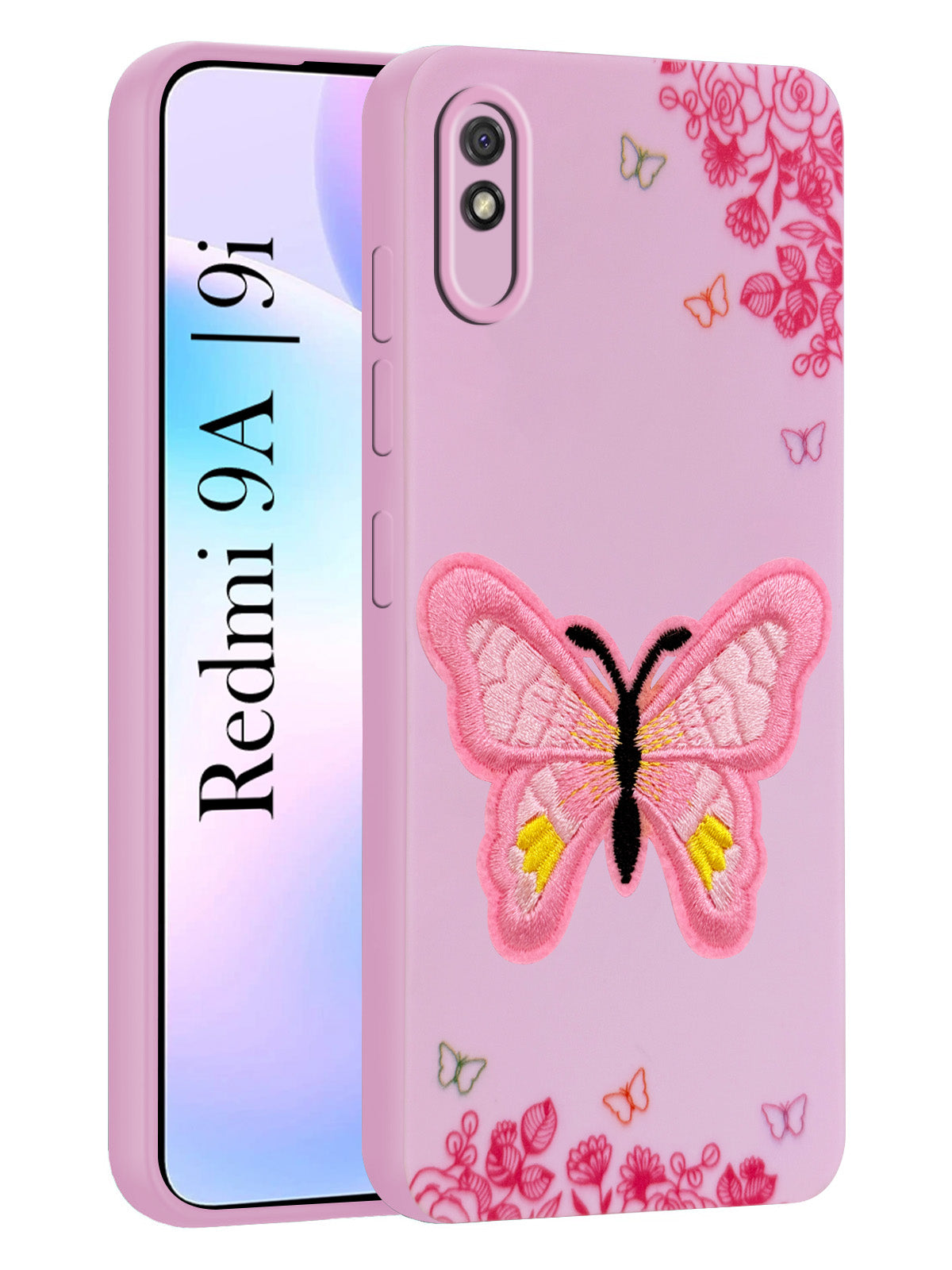 For Xiaomi Mi Redmi 9A | Redmi 9i Back Cover Case (Soft Butterfly Embroidery | Women Teen Girls | Camera Protection| Matte Silicone)