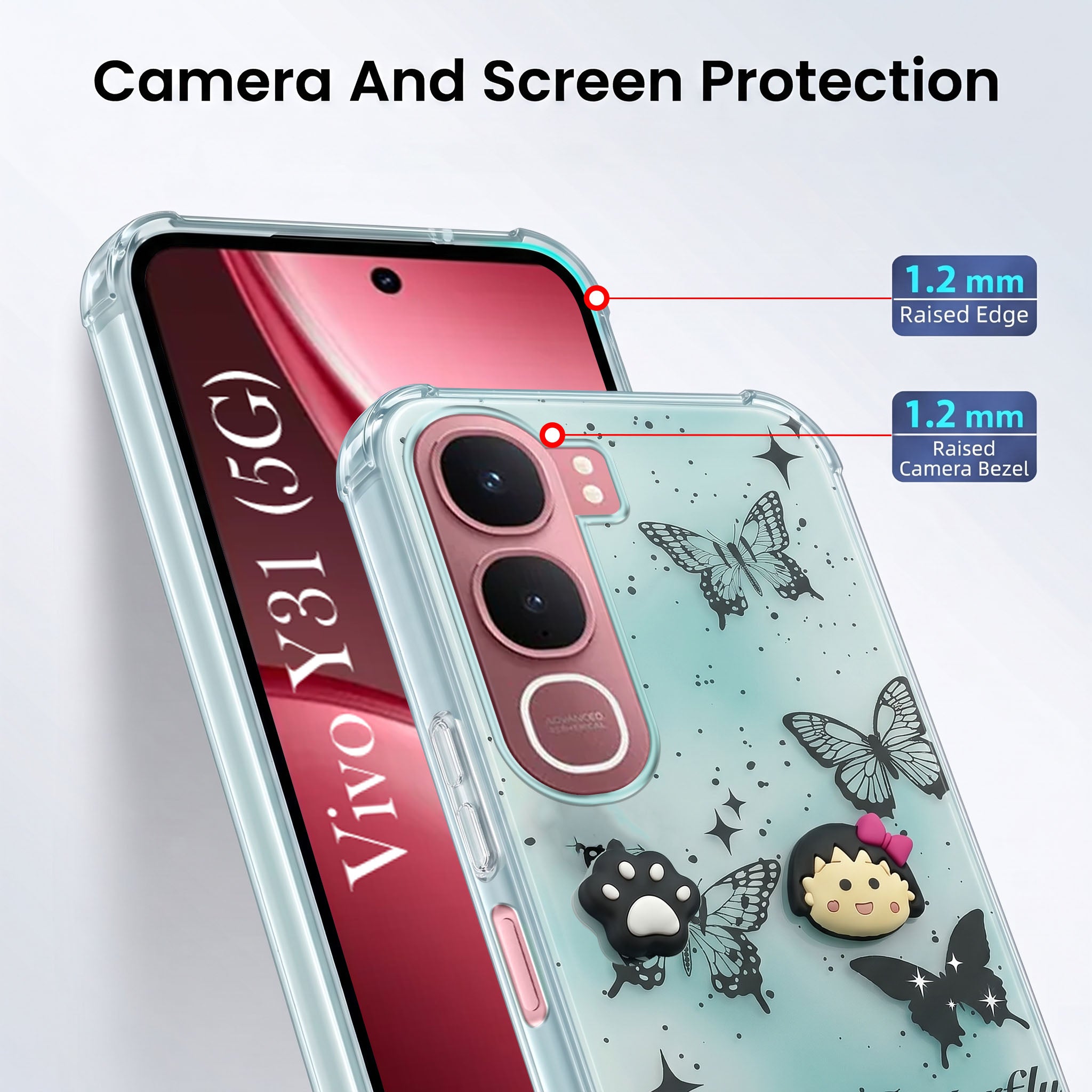 For Vivo Y31 5G Back Cover Case (3D Cute Cartoons | Hard Back Side Soft | Matte Premium Finish | HD Printing)