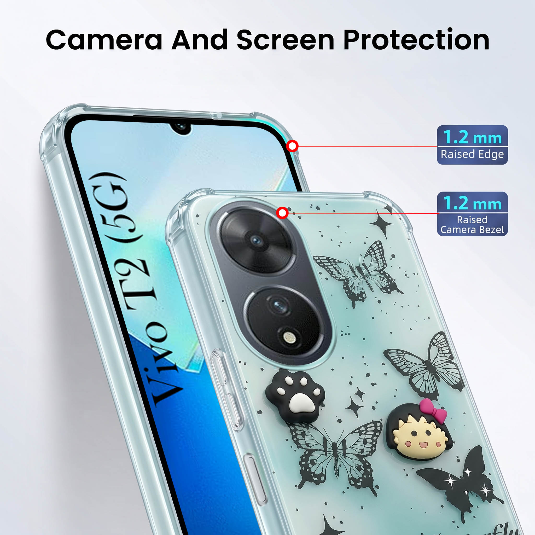 For Vivo T2 Back Cover Case (3D Cute Cartoons | Hard Back Side Soft | Matte Premium Finish | HD Printing)