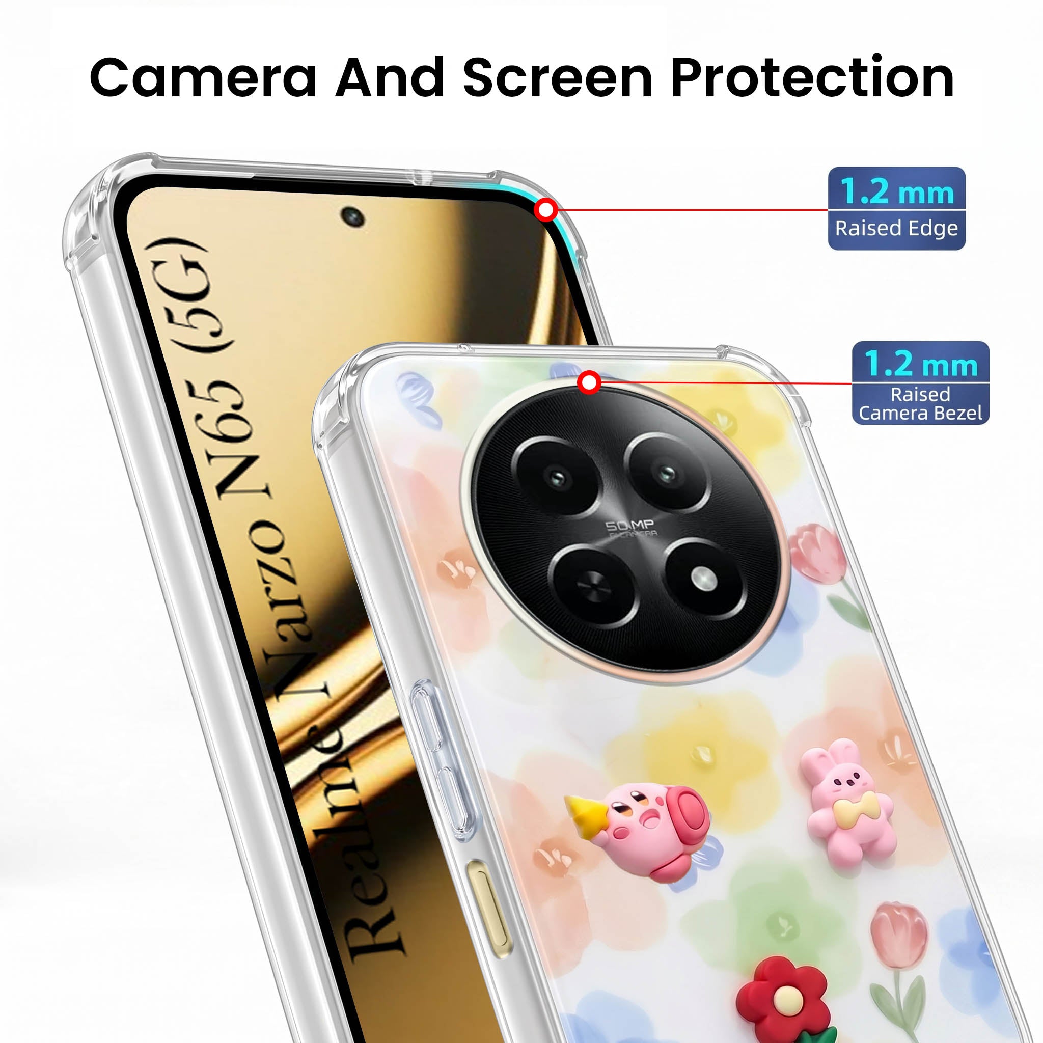 For Realme Narzo N65 5G Back Cover Case (3D Cute Cartoons | Hard Back Side Soft | Matte Premium Finish | HD Printing)