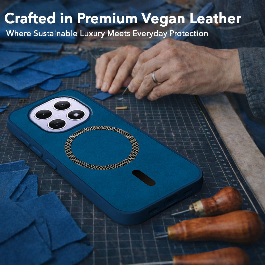 For Xiaomi Redmi Note 15 5G | Redmi Note 15 SE 5G Back Cover Case Leather Finish (MagSafe Compatible Wireless Charging | Soft Touch | Camera Bump Protection)