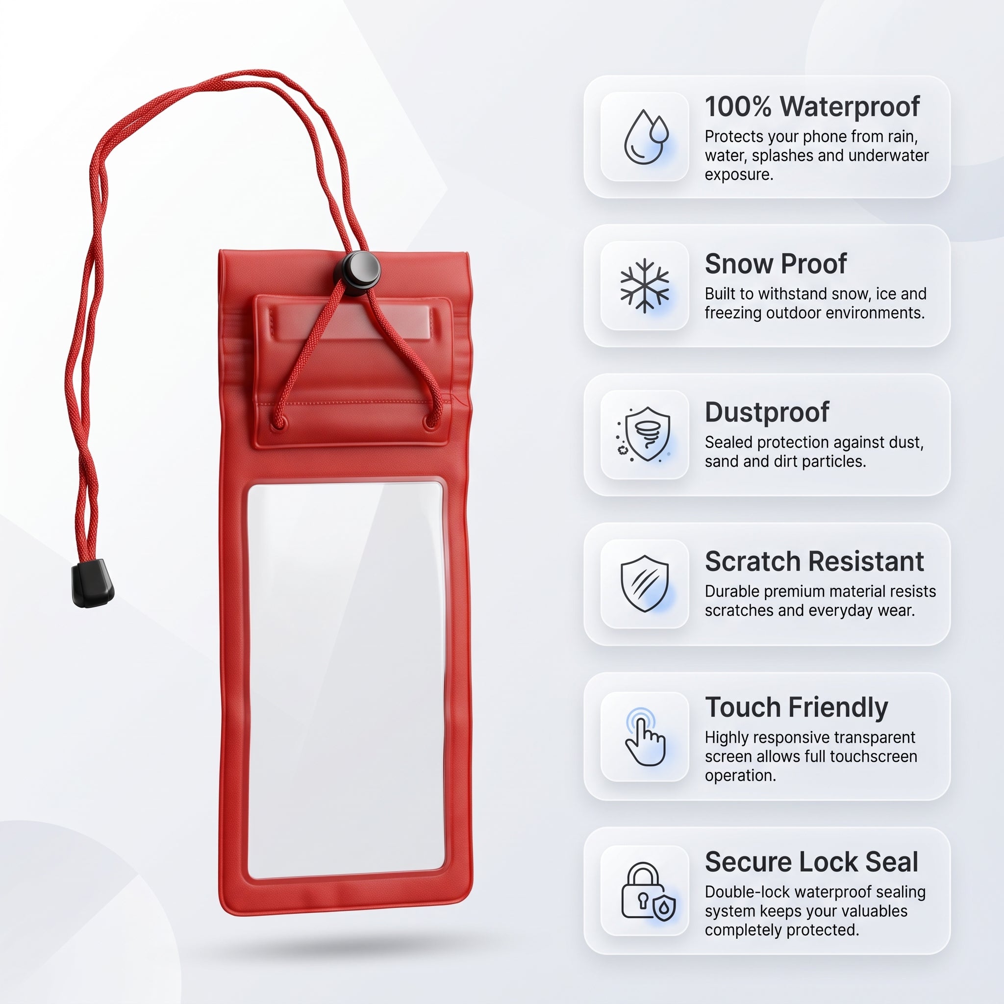 Waterproof Mobile Pouch with Adjustable Lanyard | Underwater Touch Screen Waterproof Phone Case