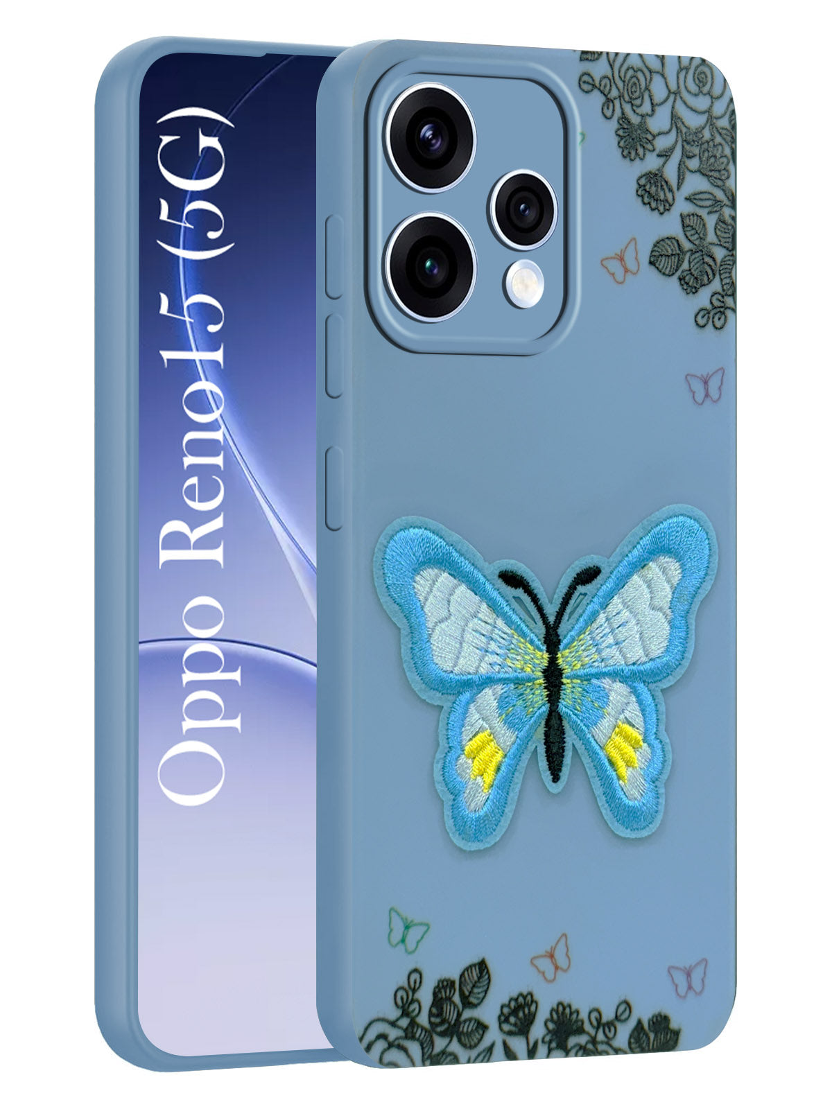 For Oppo Reno15 5G | Oppo Reno 15 5G Back Cover Case (Soft Butterfly Embroidery | Women Teen Girls | Camera Protection| Matte Silicone)
