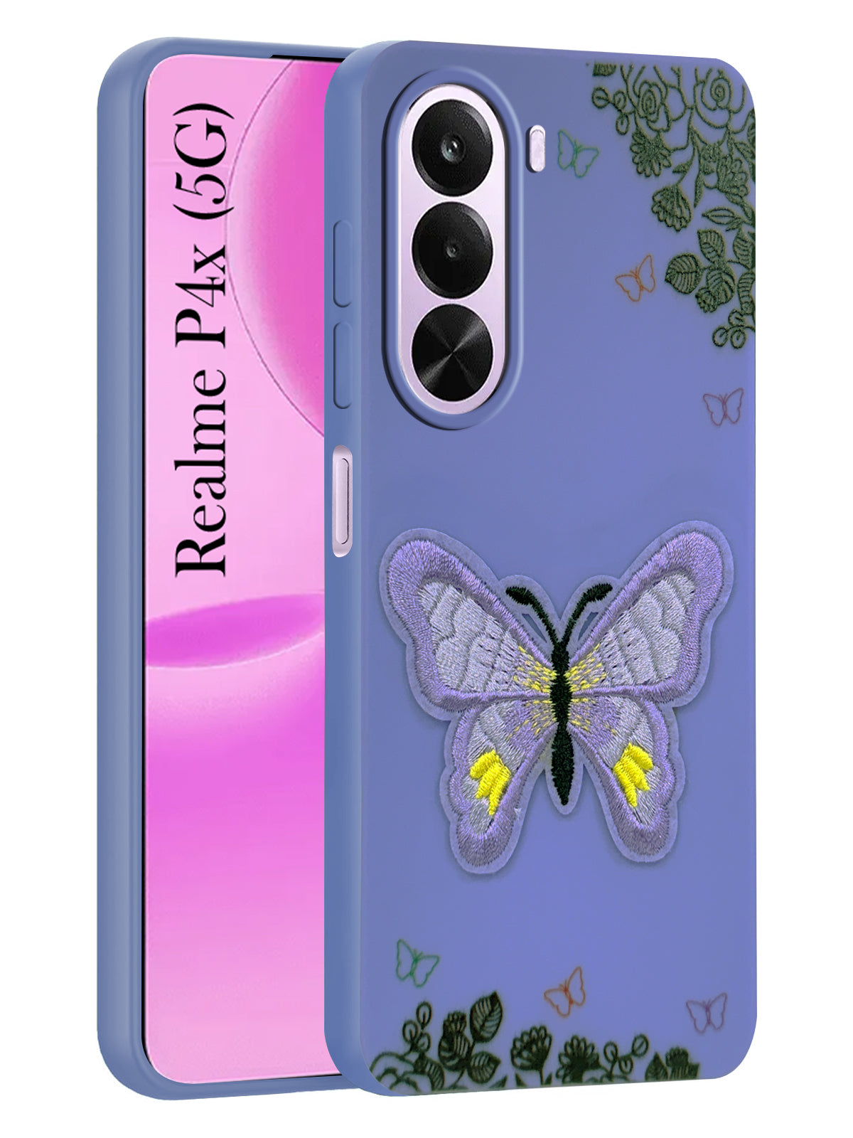 For  Realme P4x Back Cover Case (Soft Butterfly Embroidery | Women Teen Girls | Camera Protection| Matte Silicone)