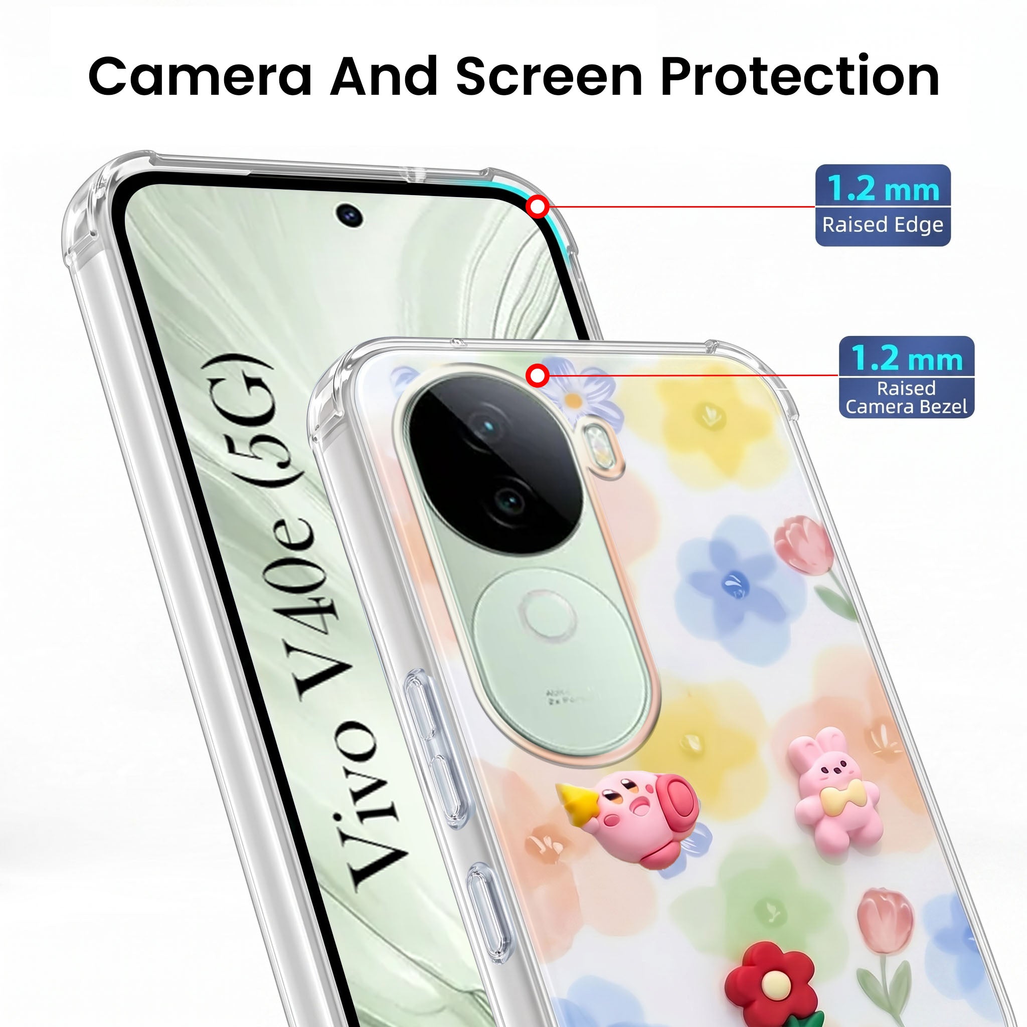 For Vivo V40e Back Cover Case (3D Cute Cartoons | Hard Back Side Soft | Matte Premium Finish | HD Printing)