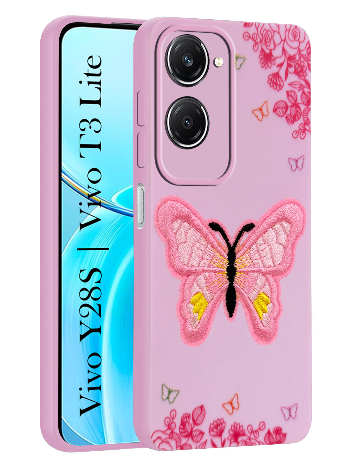 For Vivo T3 Lite 5G | Vivo Y28s 5G Back Cover Case (Soft Butterfly Embroidery | Women Teen Girls | Camera Protection| Matte Silicone)