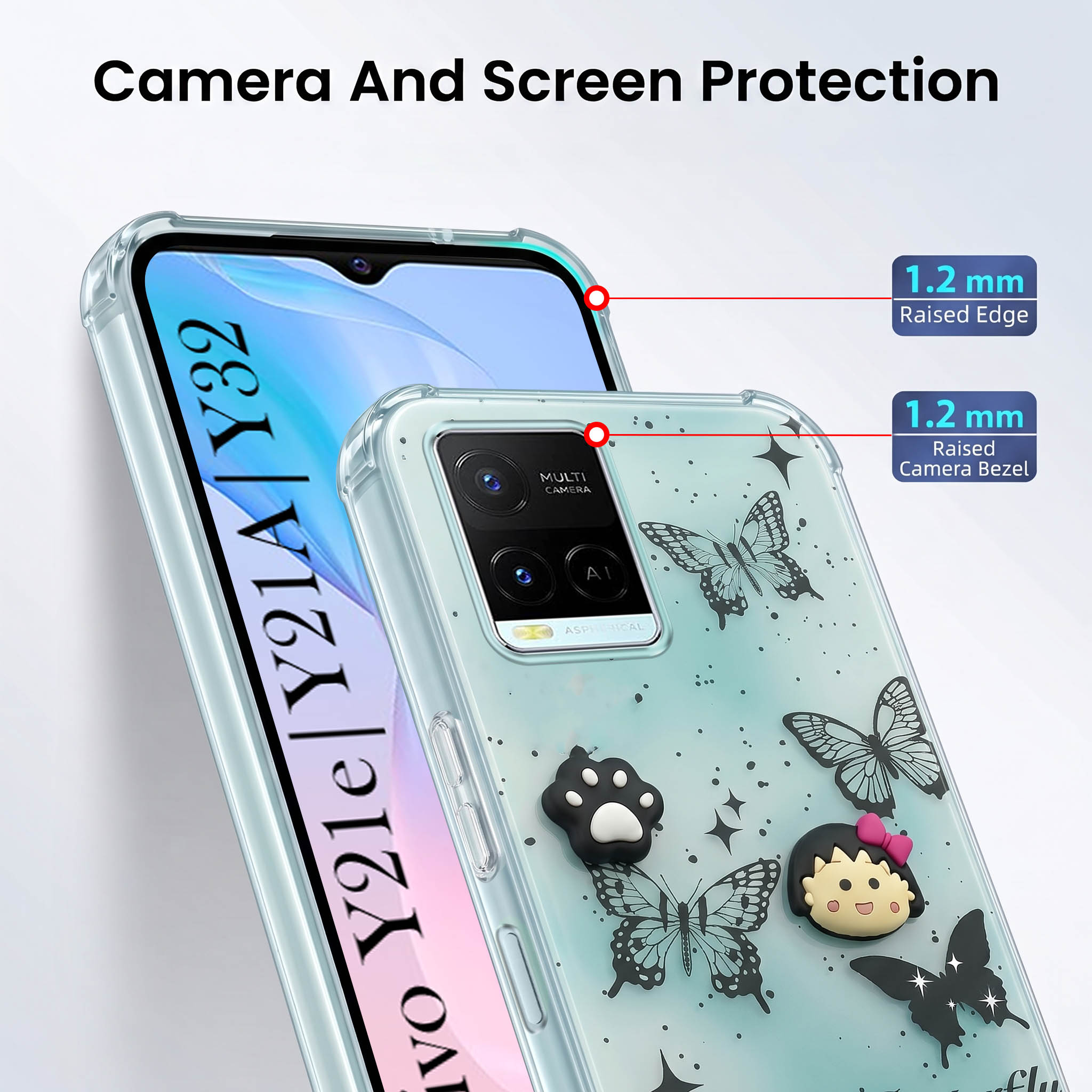 For Vivo Y21e | Vivo Y21A | Vivo Y32 Back Cover Case (3D Cute Cartoons | Hard Back Side Soft | Matte Premium Finish | HD Printing)