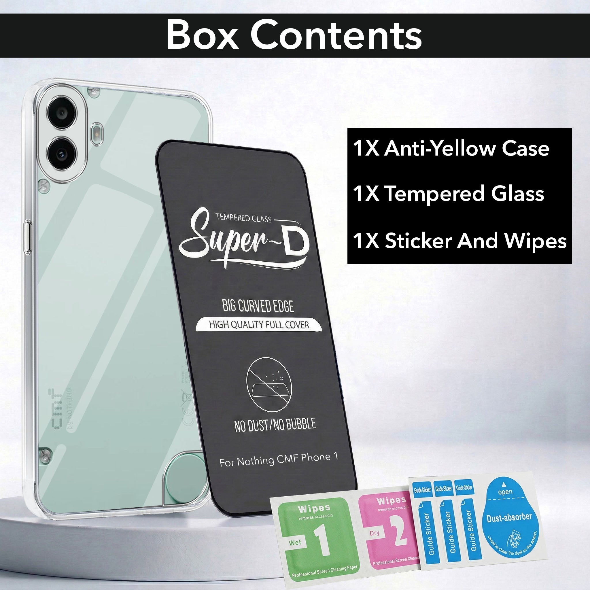 For Nothing CMF Phone 1 Combo with Back Cover and 9H Tempered Glass (Lifetime Anti-Yellow | Sleek Hard Crystal | Oleophobic Coating Screen Glass)