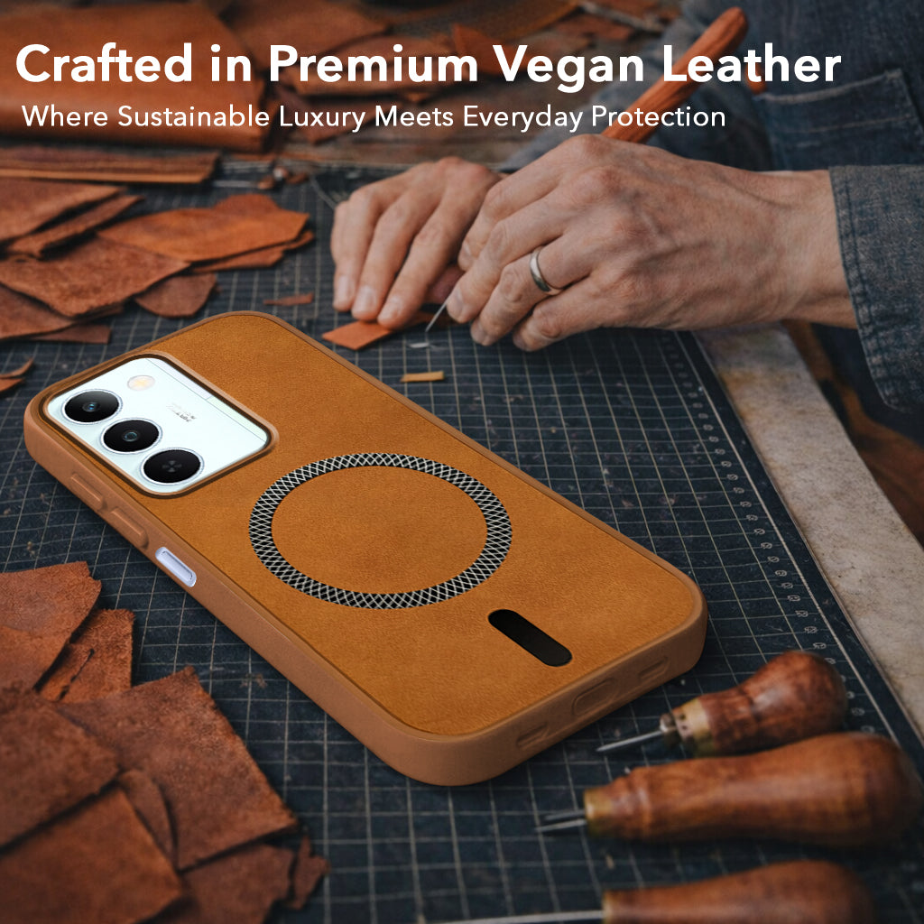 For Realme P4 Lite 5G | Narzo 100 Lite 5G Back Cover Case Leather Finish (MagSafe Compatible Wireless Charging | Soft Touch | Camera Bump Protection)