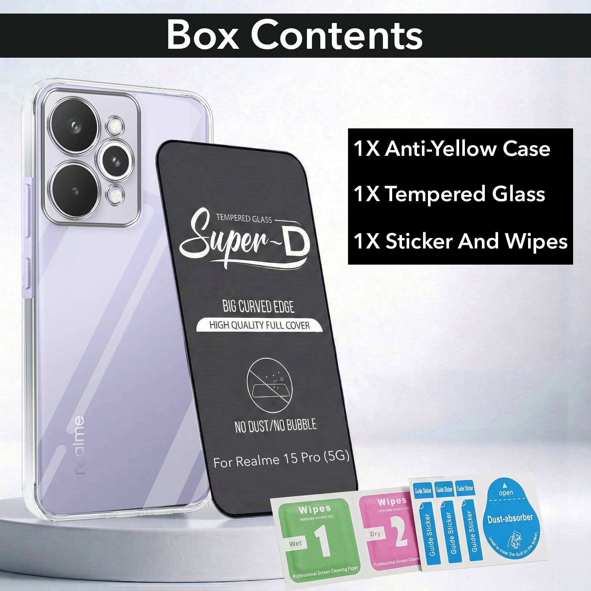 For  Realme 15 Pro Combo with Back Cover and 9H Tempered Glass (Lifetime Anti-Yellow | Sleek Hard Crystal | Oleophobic Coating Screen Glass)