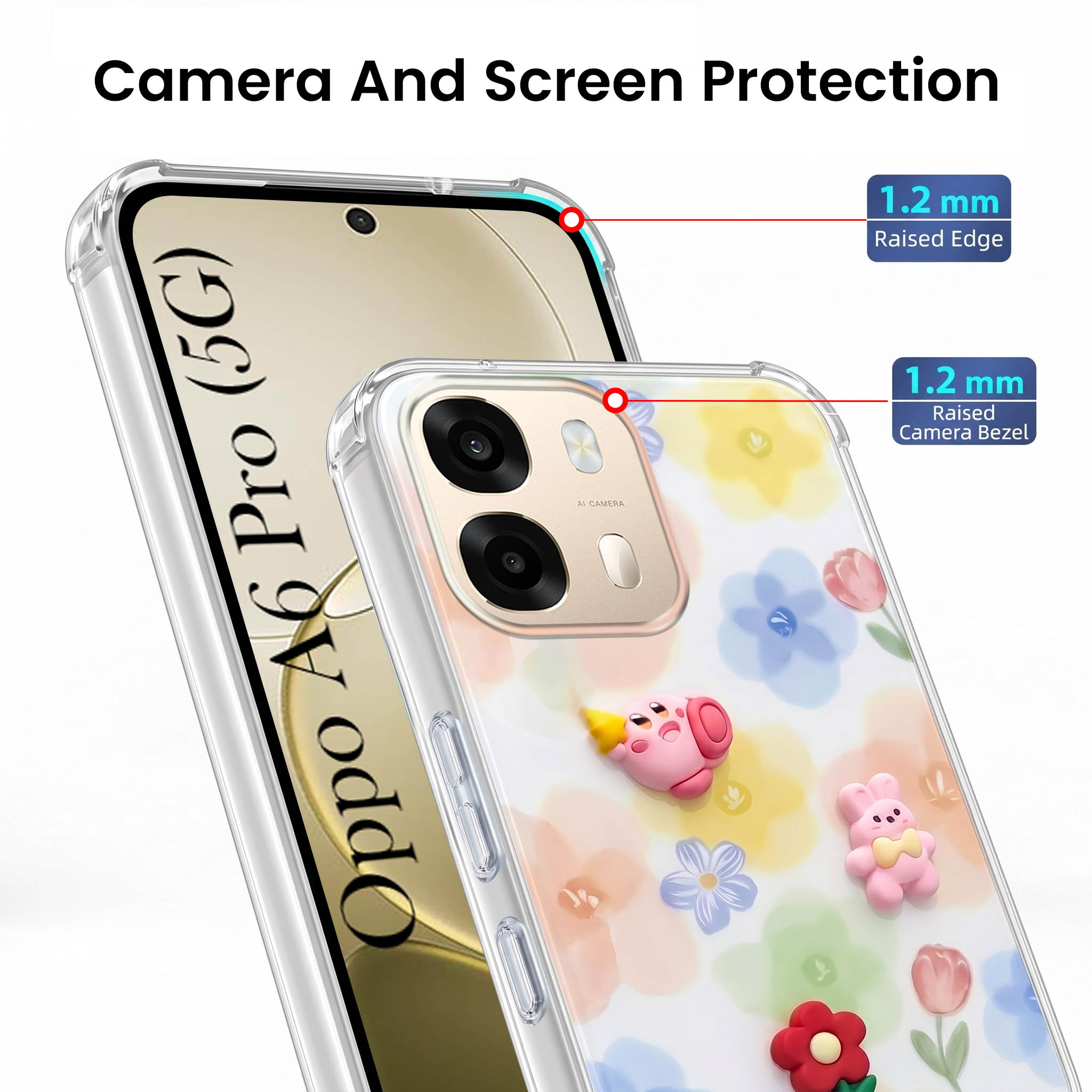 For Oppo A6 Pro Back Cover Case (3D Cute Cartoons | Hard Back Side Soft | Matte Premium Finish | HD Printing)
