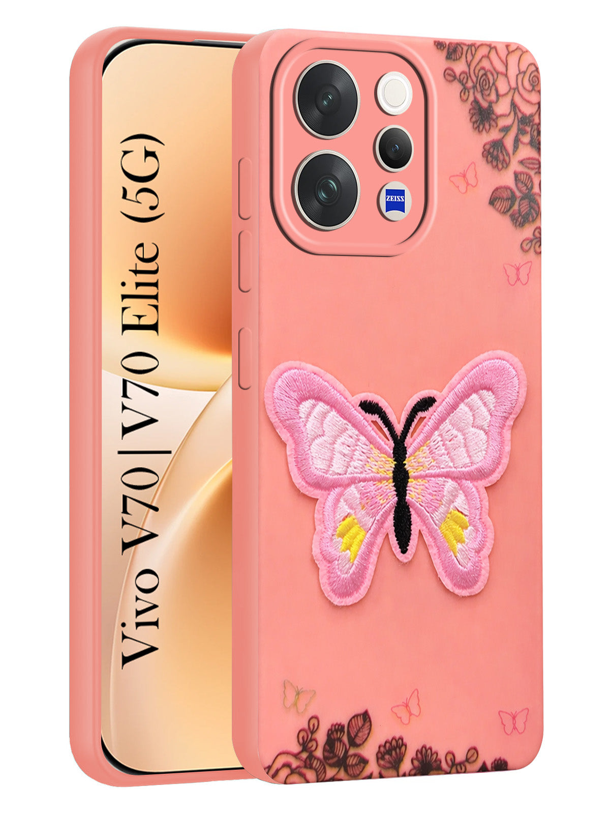 For Vivo V70 | Vivo V70 Elite 5G Back Cover Case (Soft Butterfly Embroidery | Women Teen Girls | Camera Protection| Matte Silicone)