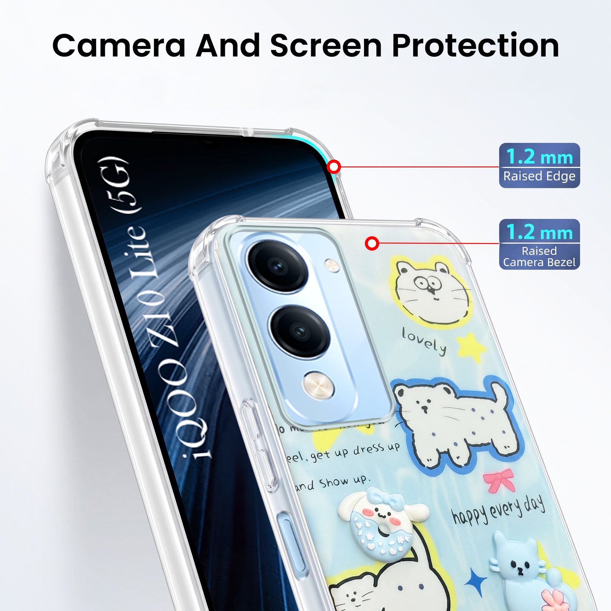 For Vivo iQOO Z10 Lite Back Cover Case (3D Cute Cartoons | Hard Back Side Soft | Matte Premium Finish | HD Printing)