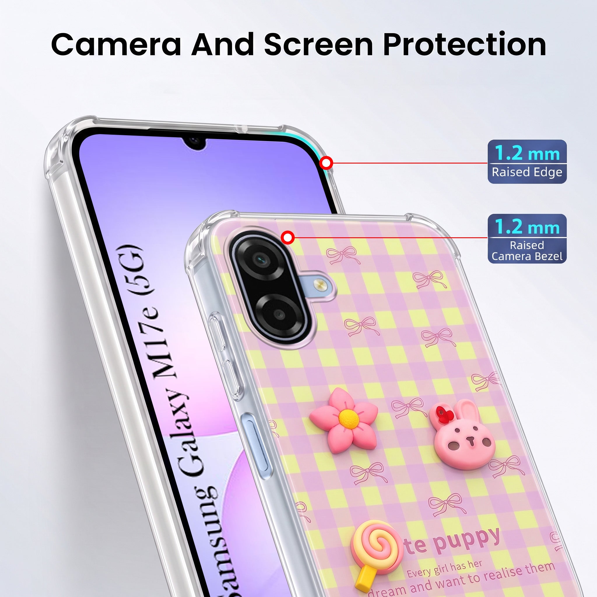 For Samsung Galaxy M17e Back Cover Case (3D Cute Cartoons | Hard Back Side Soft | Matte Premium Finish | HD Printing)